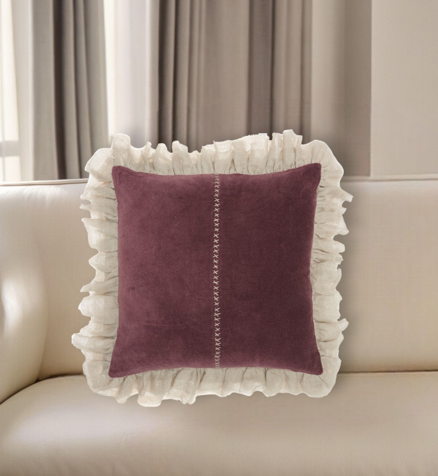 Wide Tasseled Marble Maroon Throw Pillow