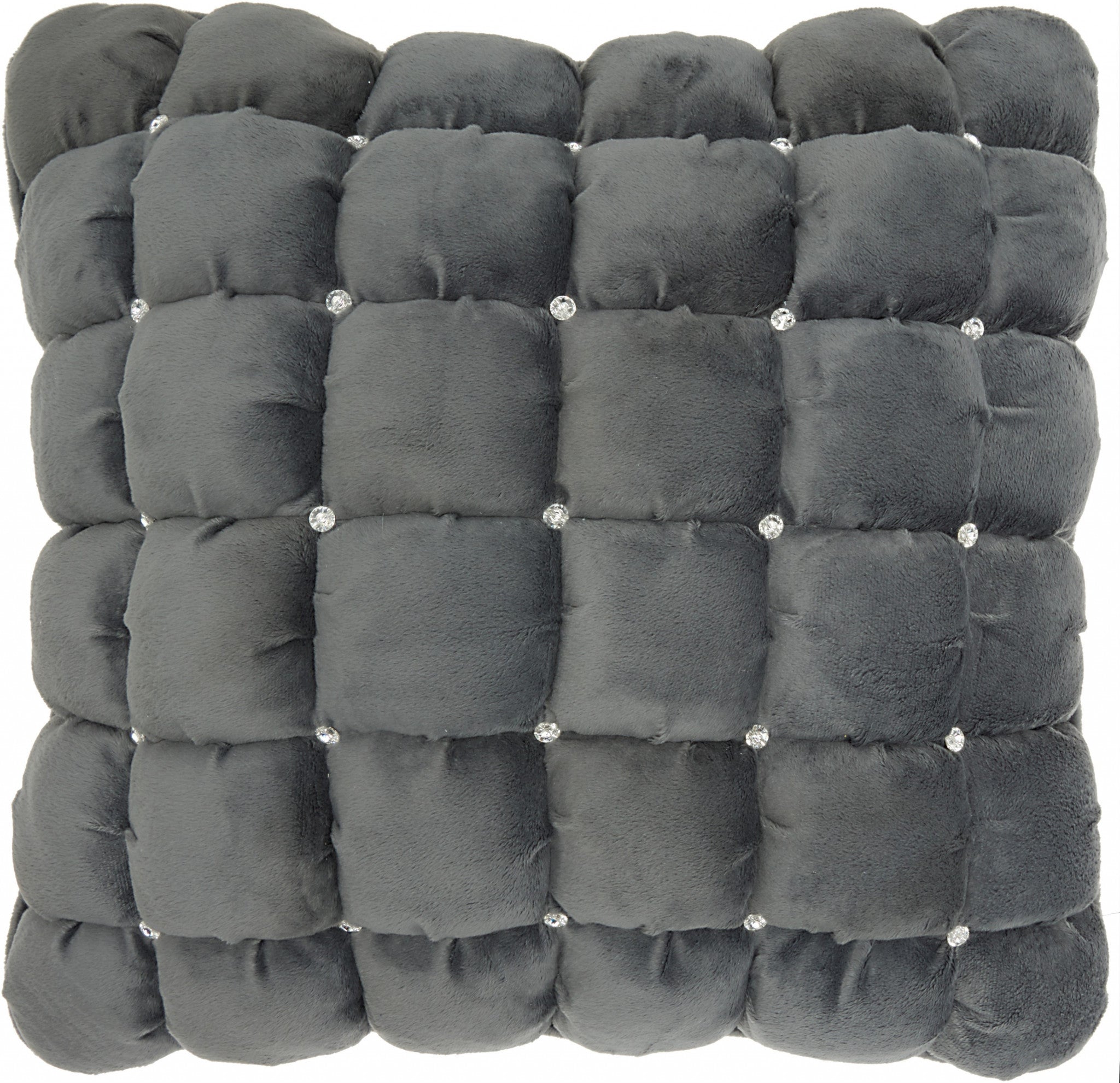 20" Dark Gray With Bling Quilted Velvet Throw Pillow