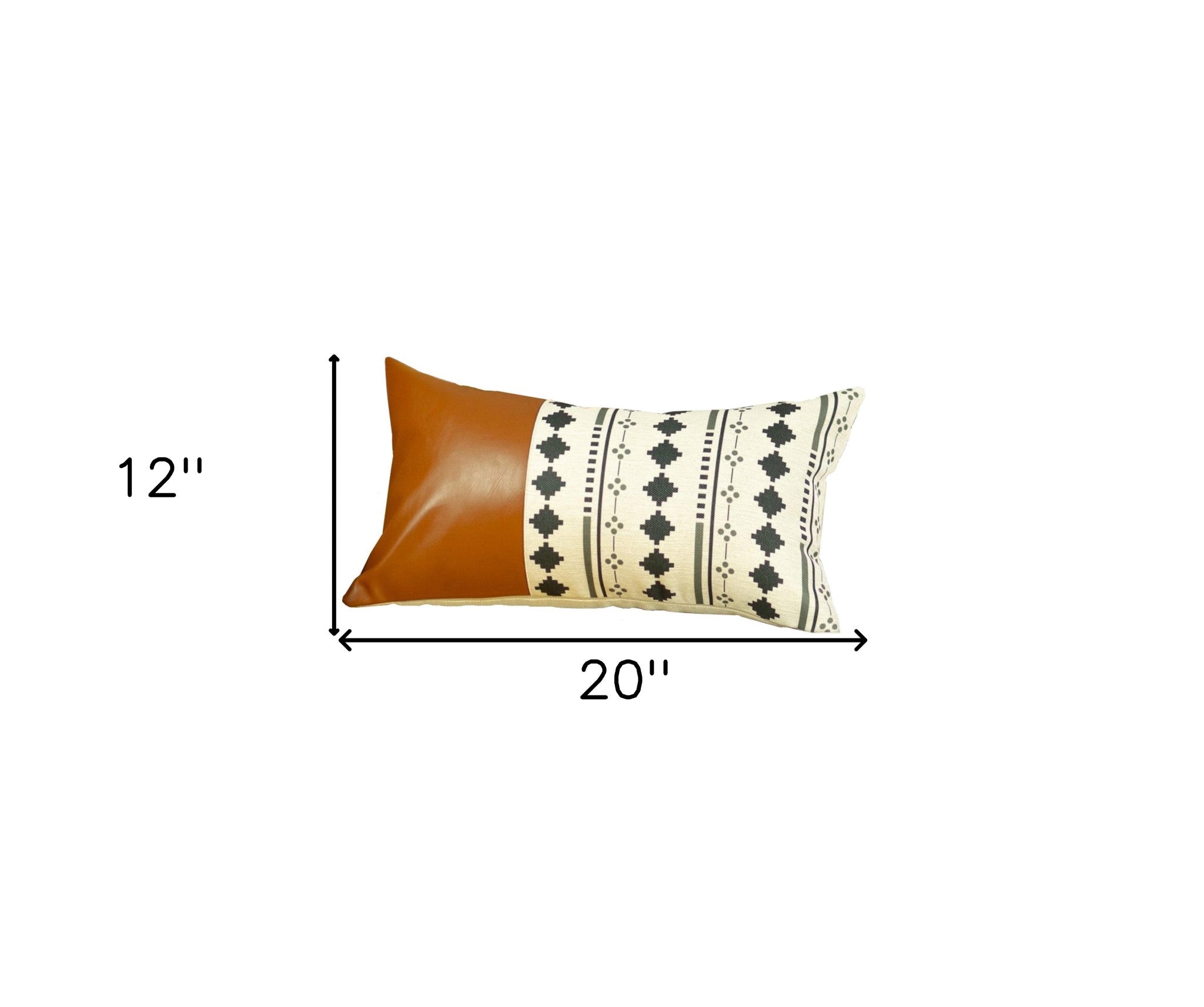 12" X 20" Brown and White Faux Leather Throw Pillow Cover