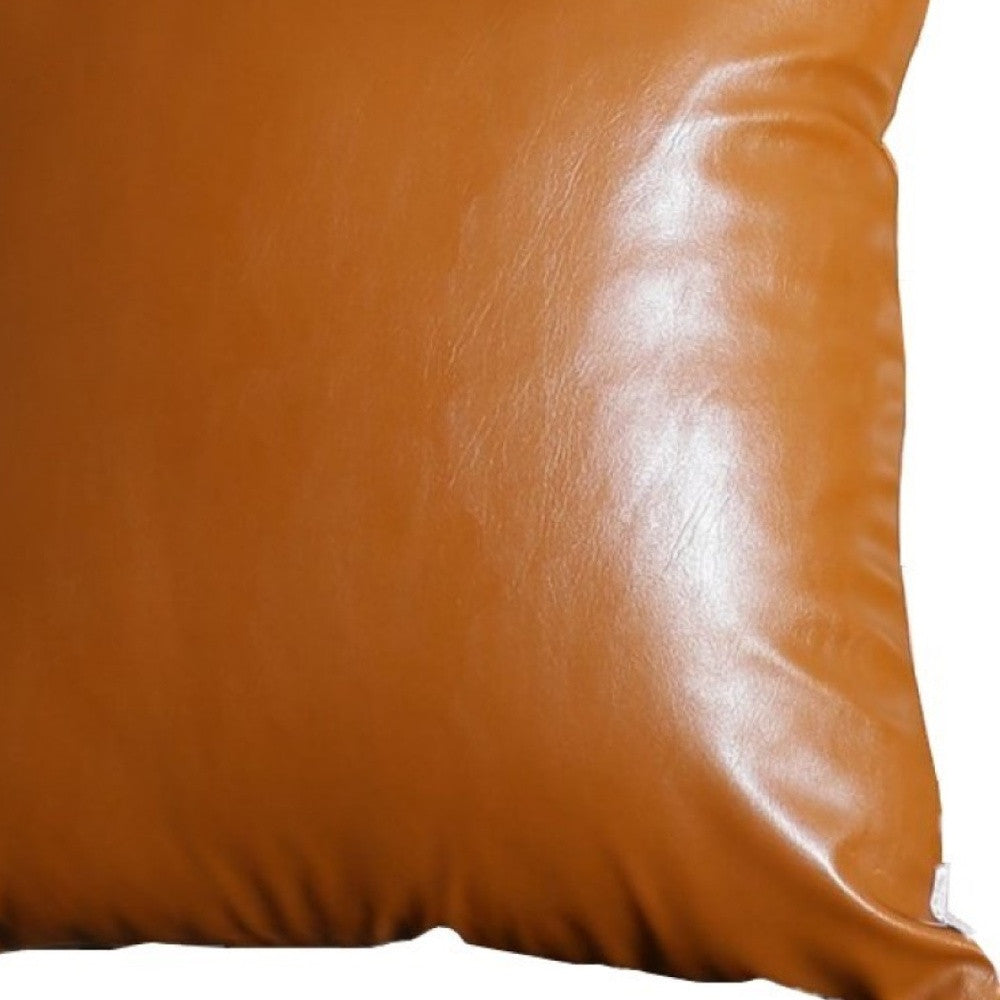 17" X 17" Solid Brown Faux Leather Decorative Pillow Cover