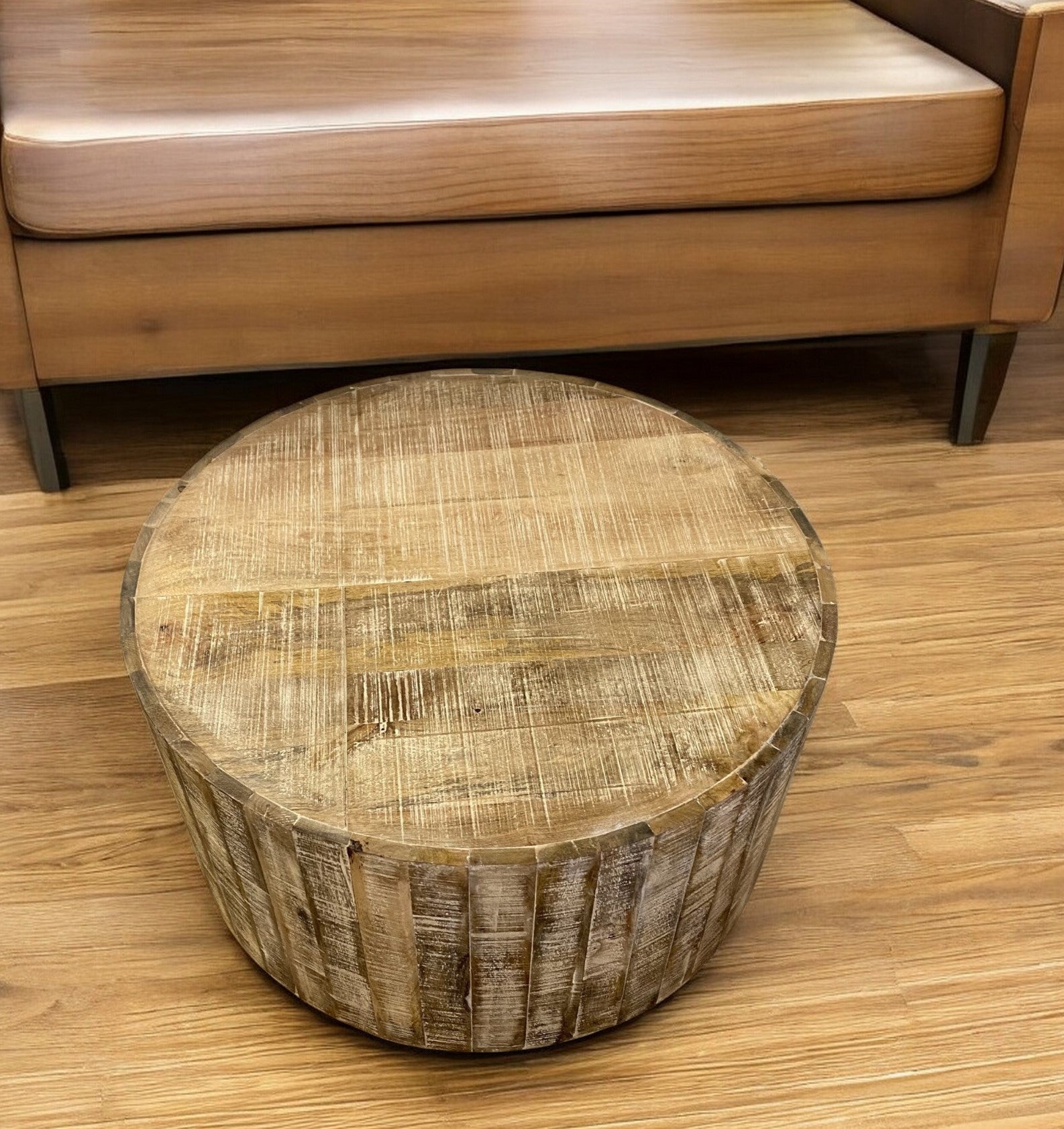 32" Brown Solid Wood Round Coffee Table