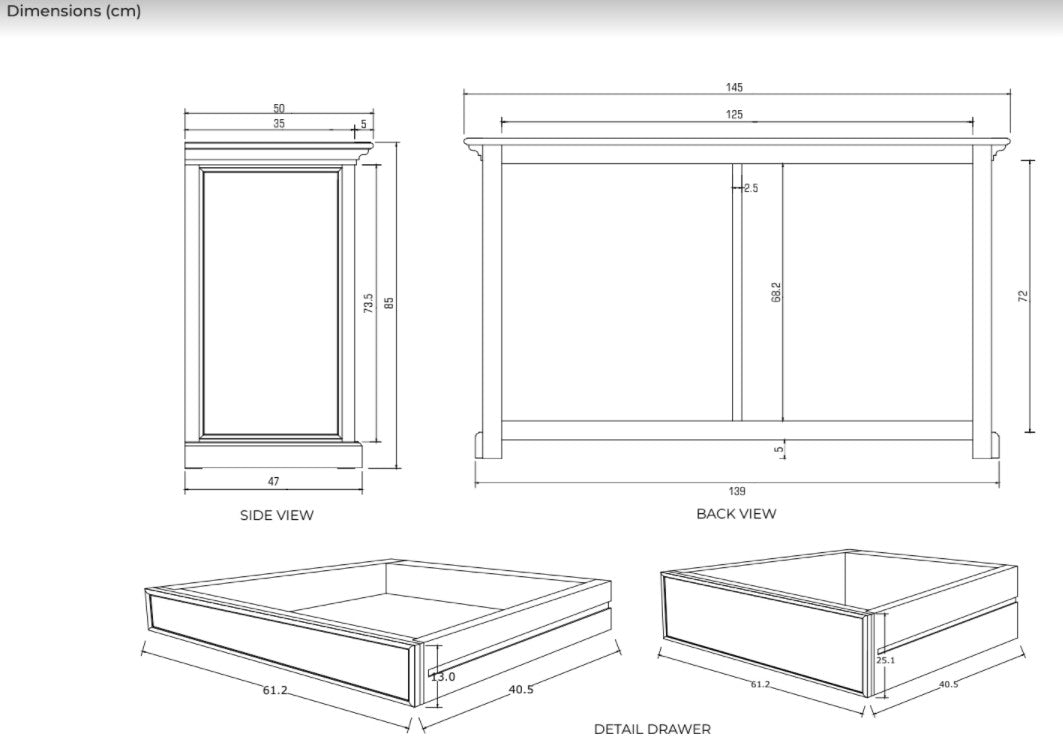 57" White Solid Wood Six Drawer Sideboard