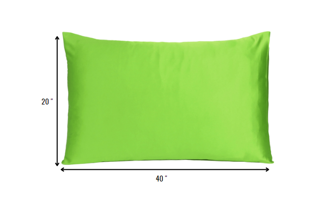 Bright Green Dreamy Set Of 2 Silky Satin King Pillowcases