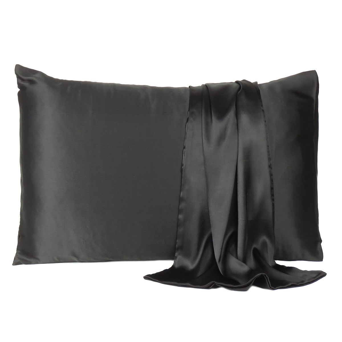 Black Dreamy Set Of 2 Silky Satin Standard Pillowcases