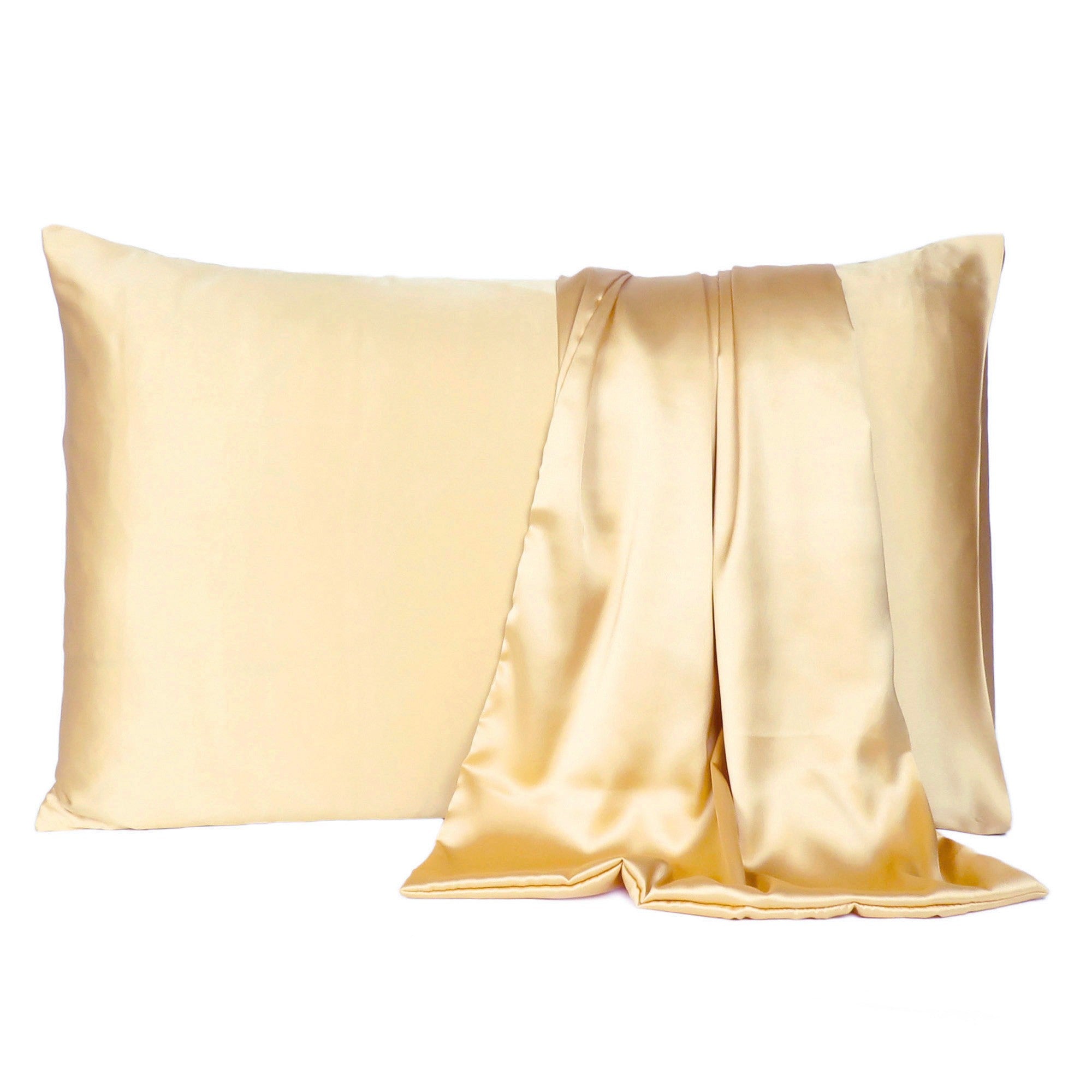 Pale Yellow Dreamy Set Of 2 Silky Satin Queen Pillowcases