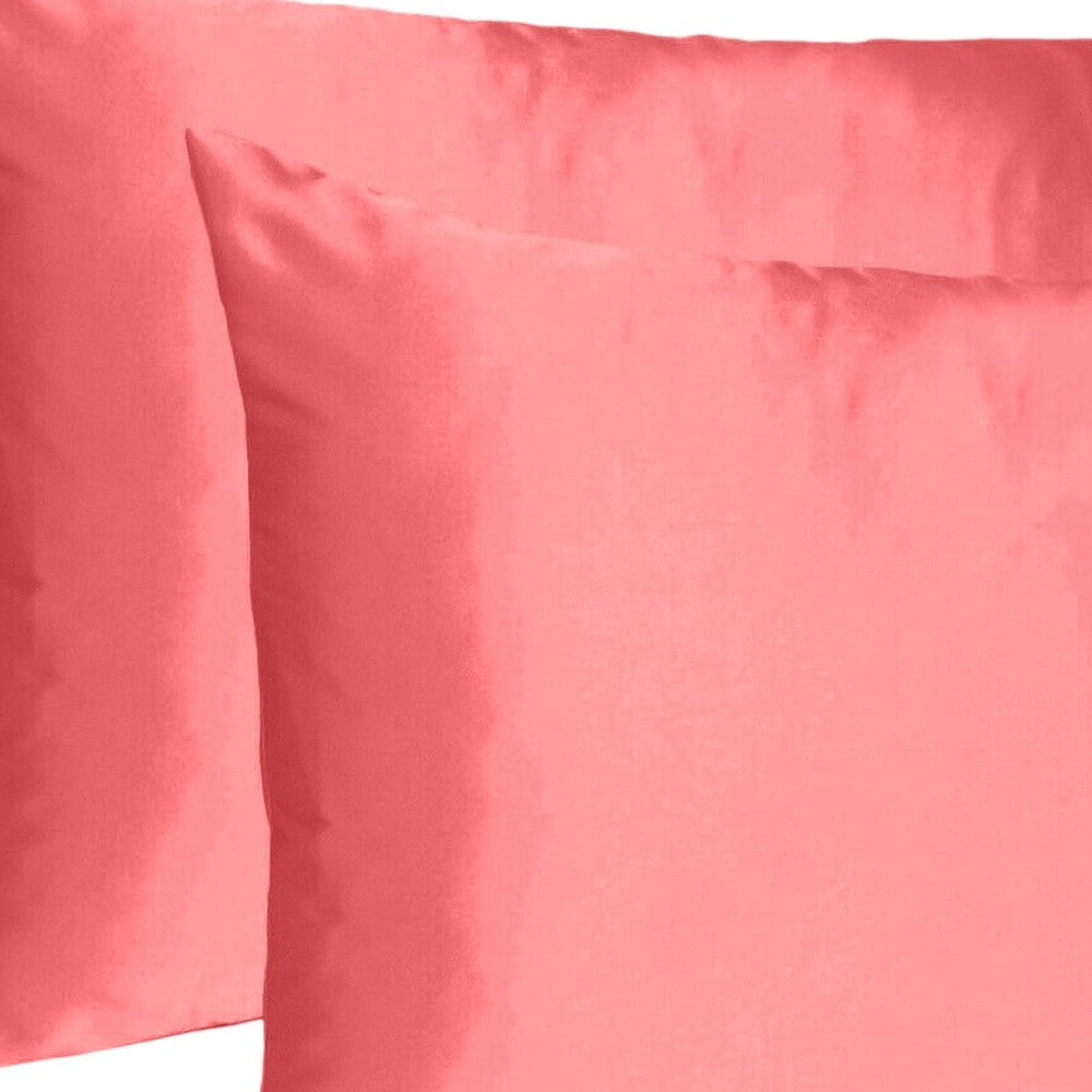 Coral Dreamy Set Of 2 Silky Satin Queen Pillowcases