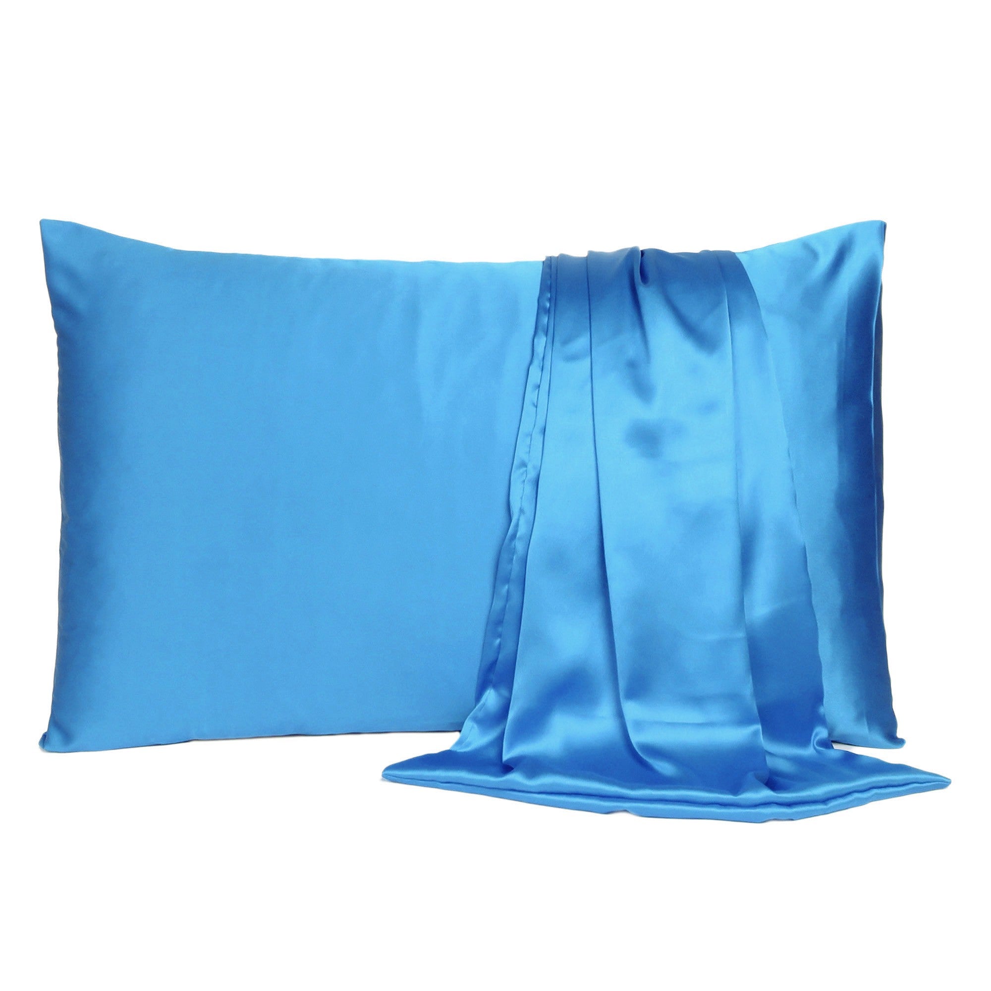 Bright Blue Dreamy Set Of 2 Silky Satin Queen Pillowcases