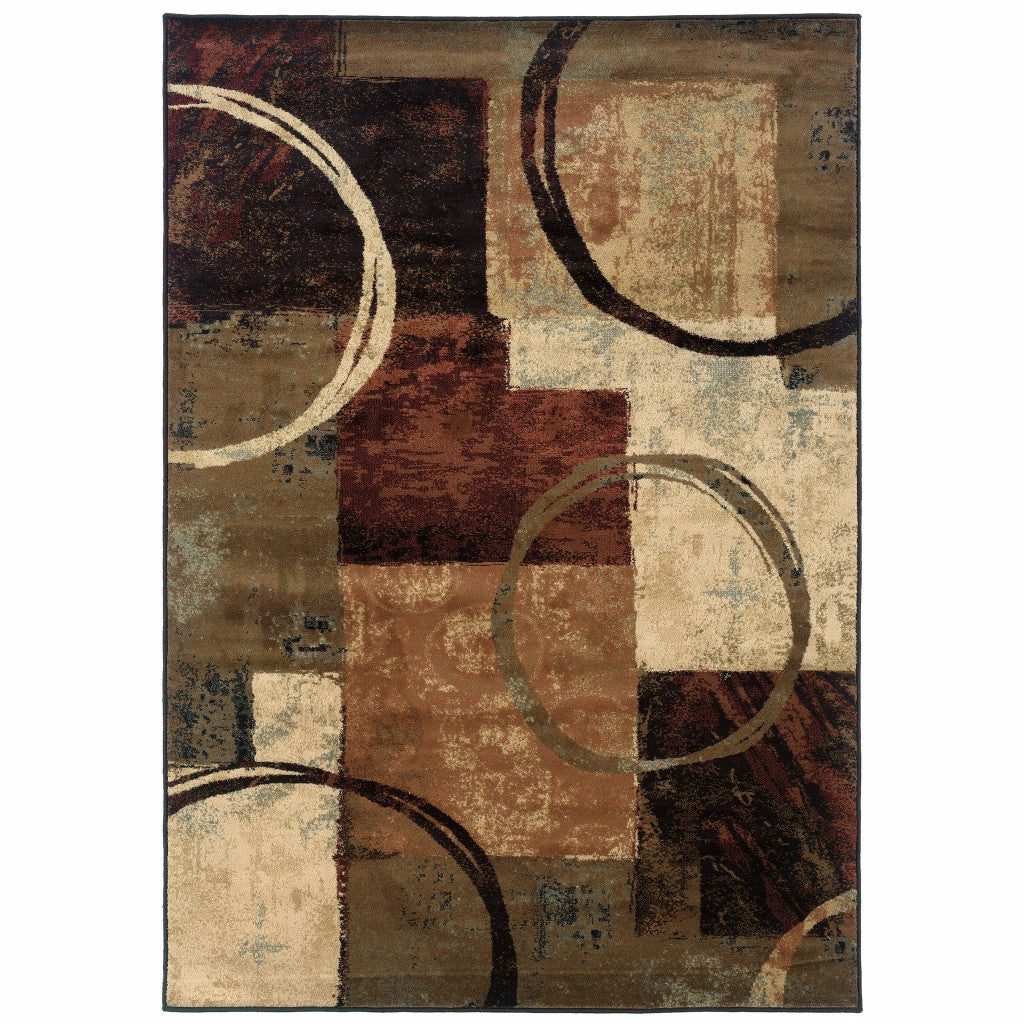 2’ X 8’ Brown And Black Abstract Geometric Runner Rug