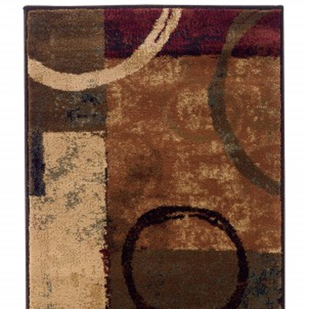 2’ X 8’ Brown And Black Abstract Geometric Runner Rug