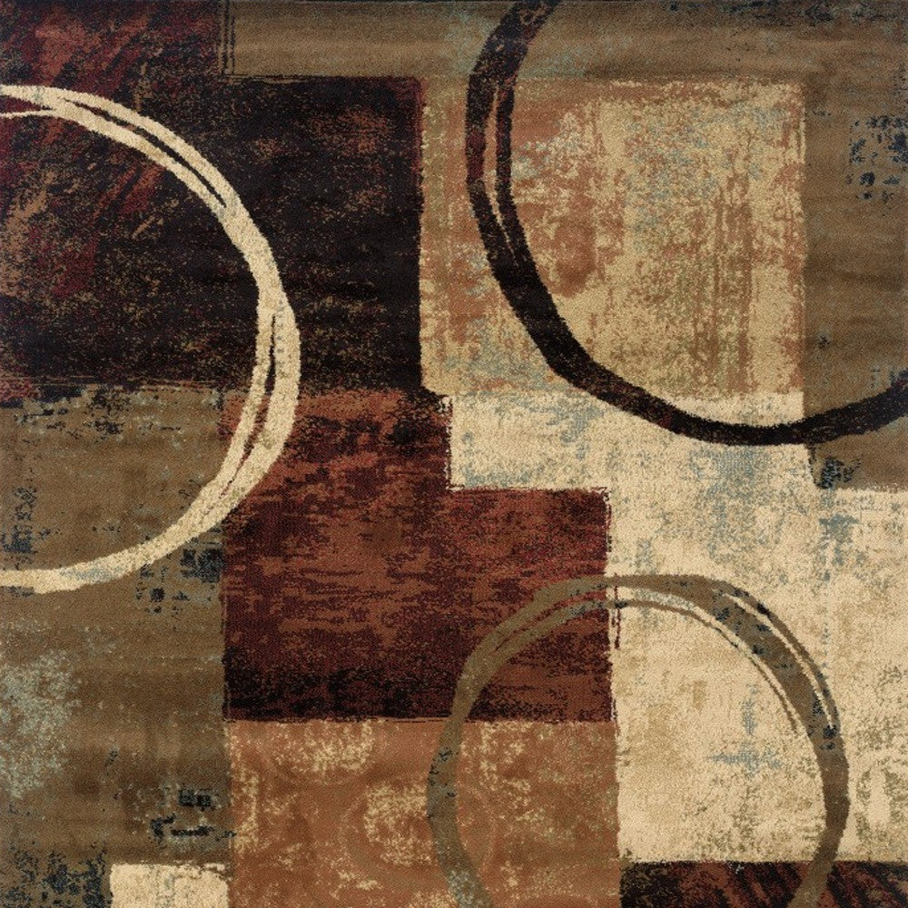 2’ X 8’ Brown And Black Abstract Geometric Runner Rug