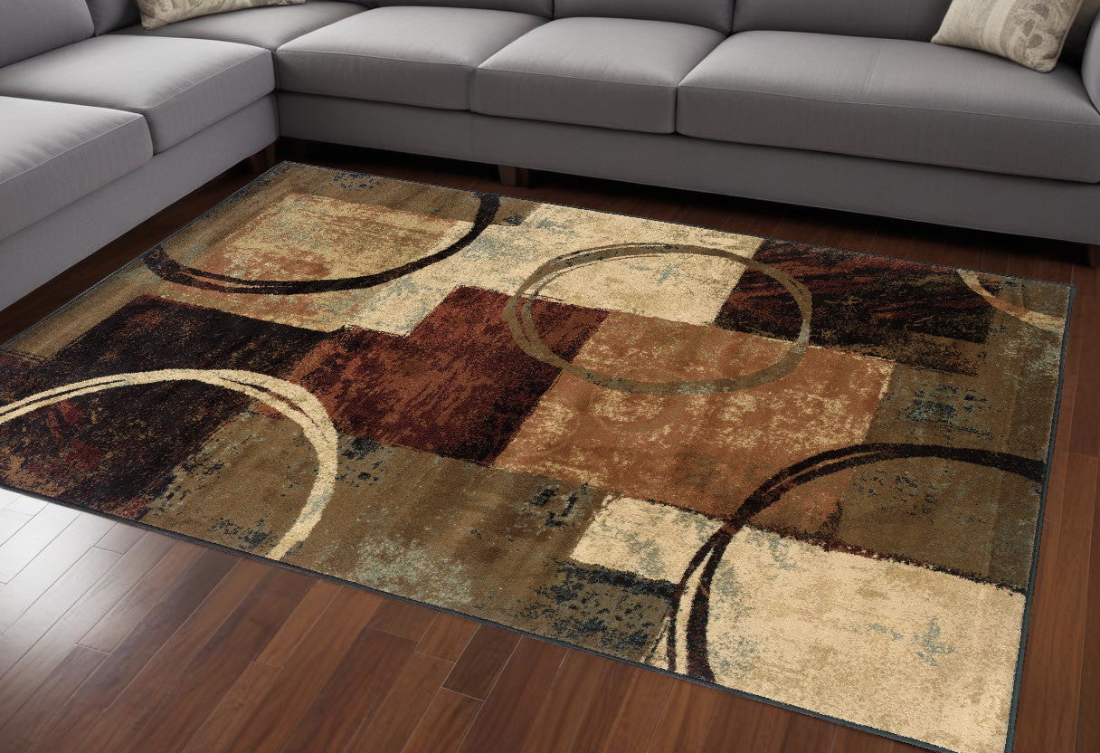 2’ X 8’ Brown And Black Abstract Geometric Runner Rug