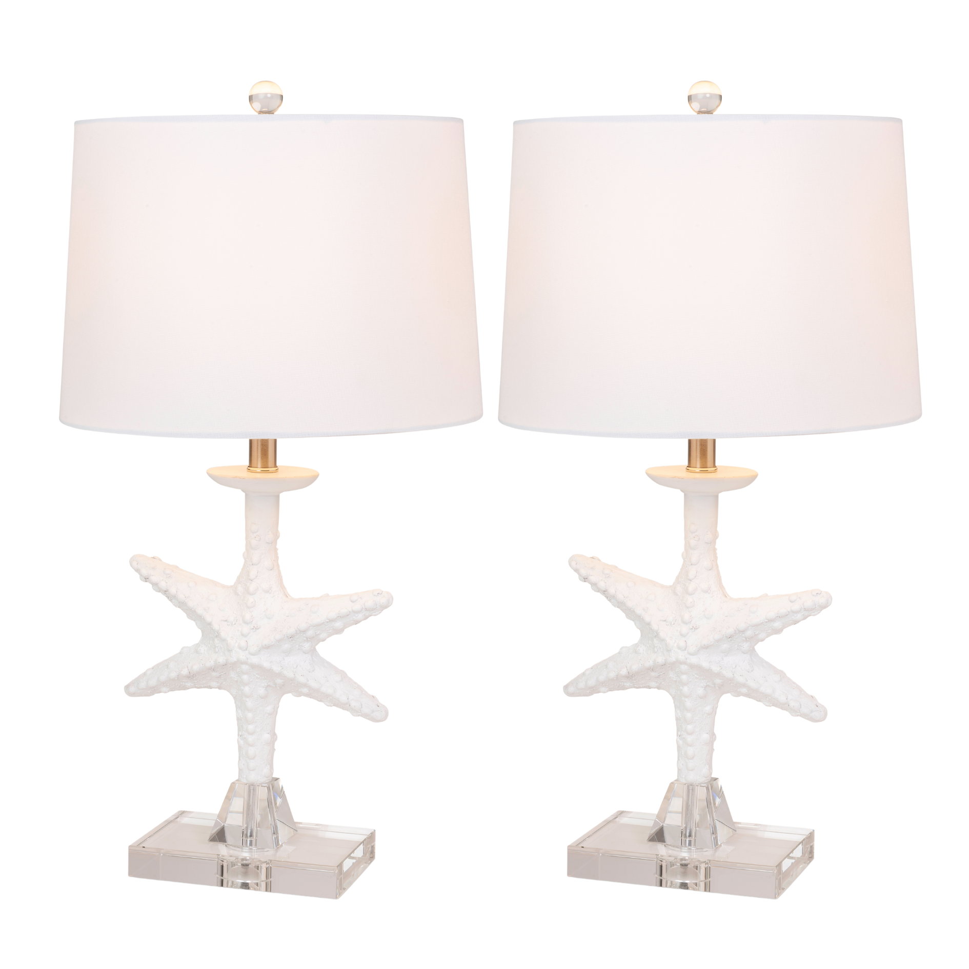 Set of Two 28" Clear and White Coastal Star Fish Table Lamps Coastal With White Drum Shades