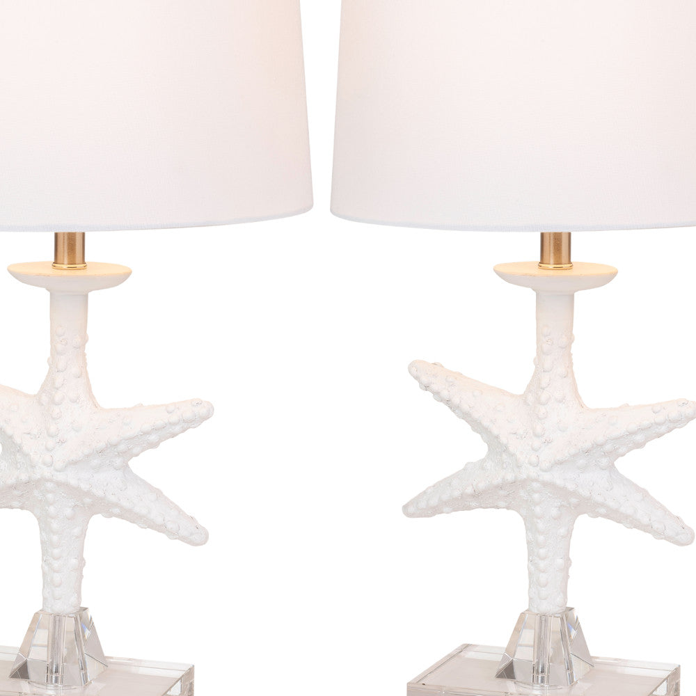 Set of Two 28" Clear and White Coastal Star Fish Table Lamps Coastal With White Drum Shades