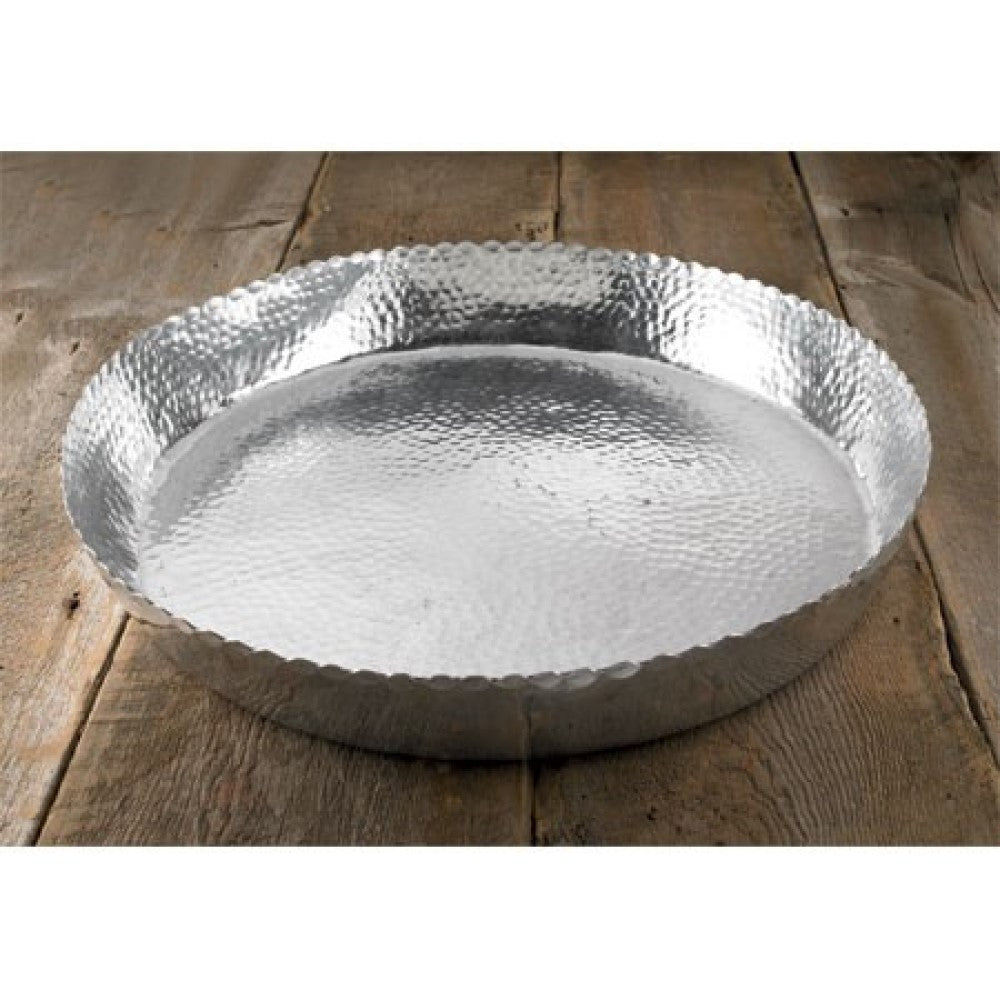 Round Silver Hammered Tray