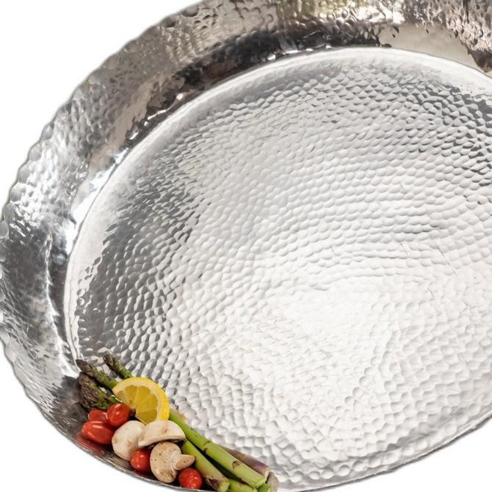 25" Silver Hammered Finish Round Tray