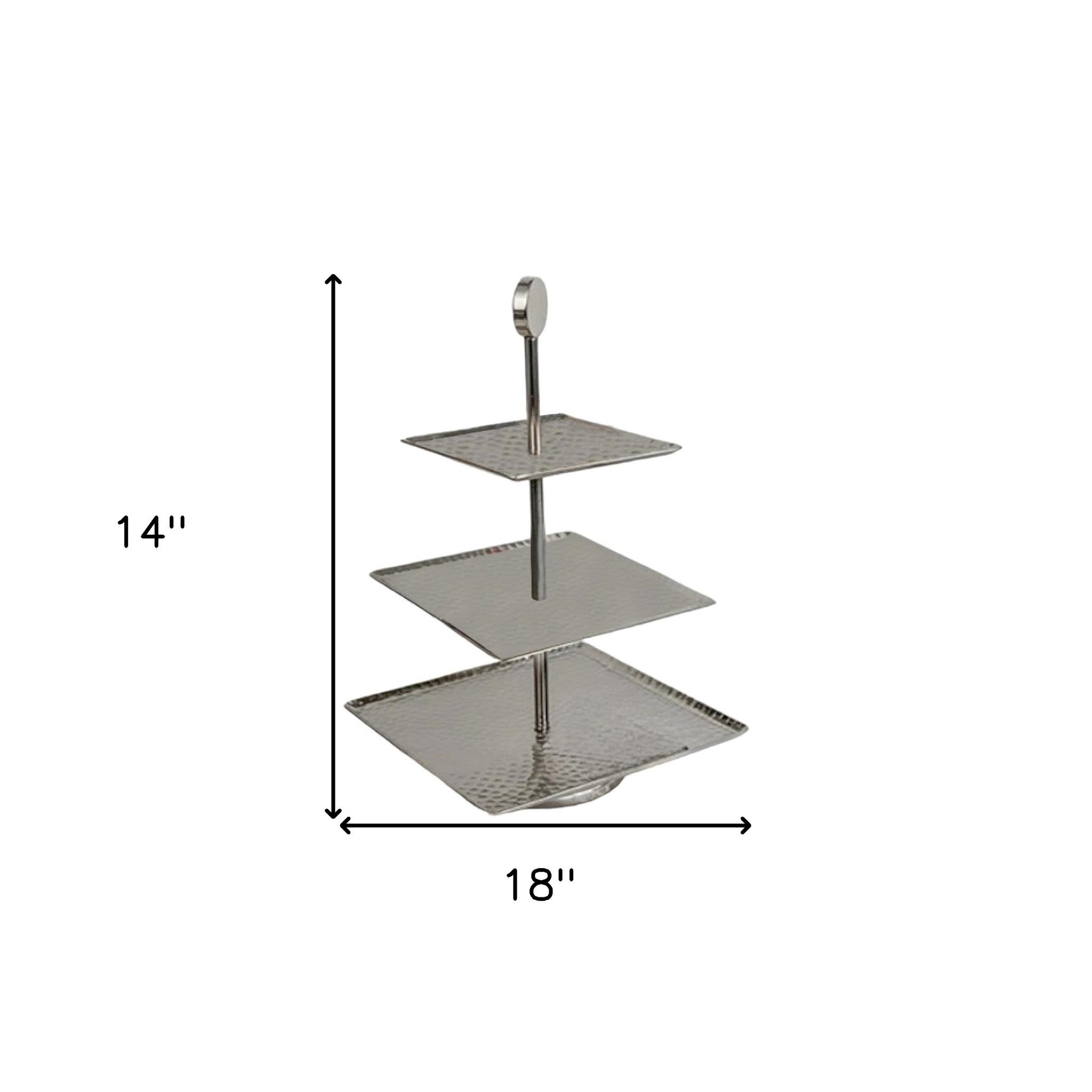 14" Silver Square Stainless Steel Hammered Handmade Three Tier Tray