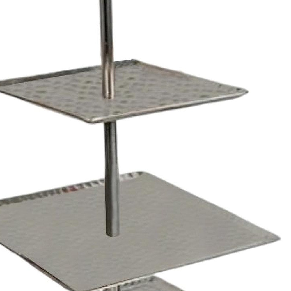 14" Silver Square Stainless Steel Hammered Handmade Three Tier Tray