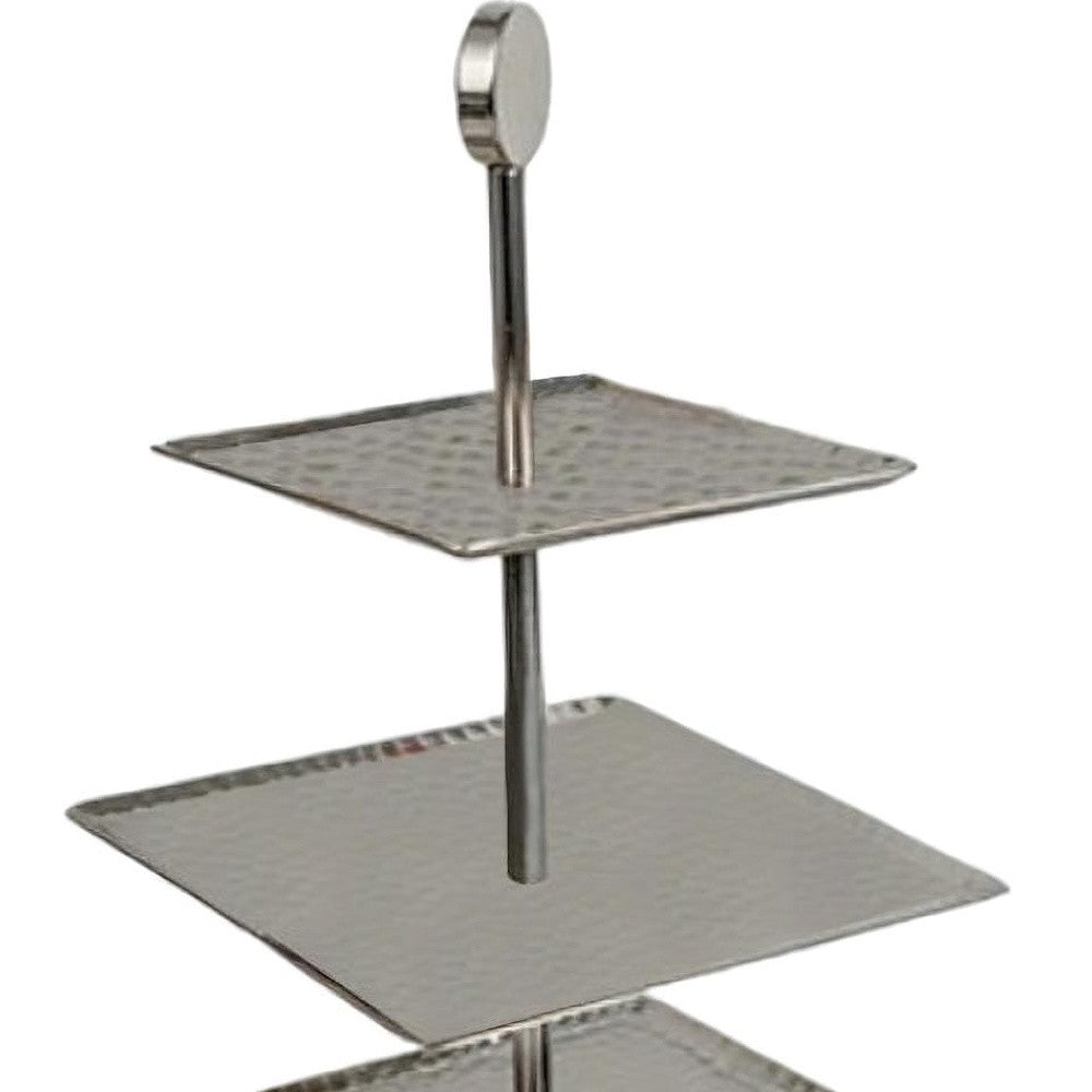 14" Silver Square Stainless Steel Hammered Handmade Three Tier Tray