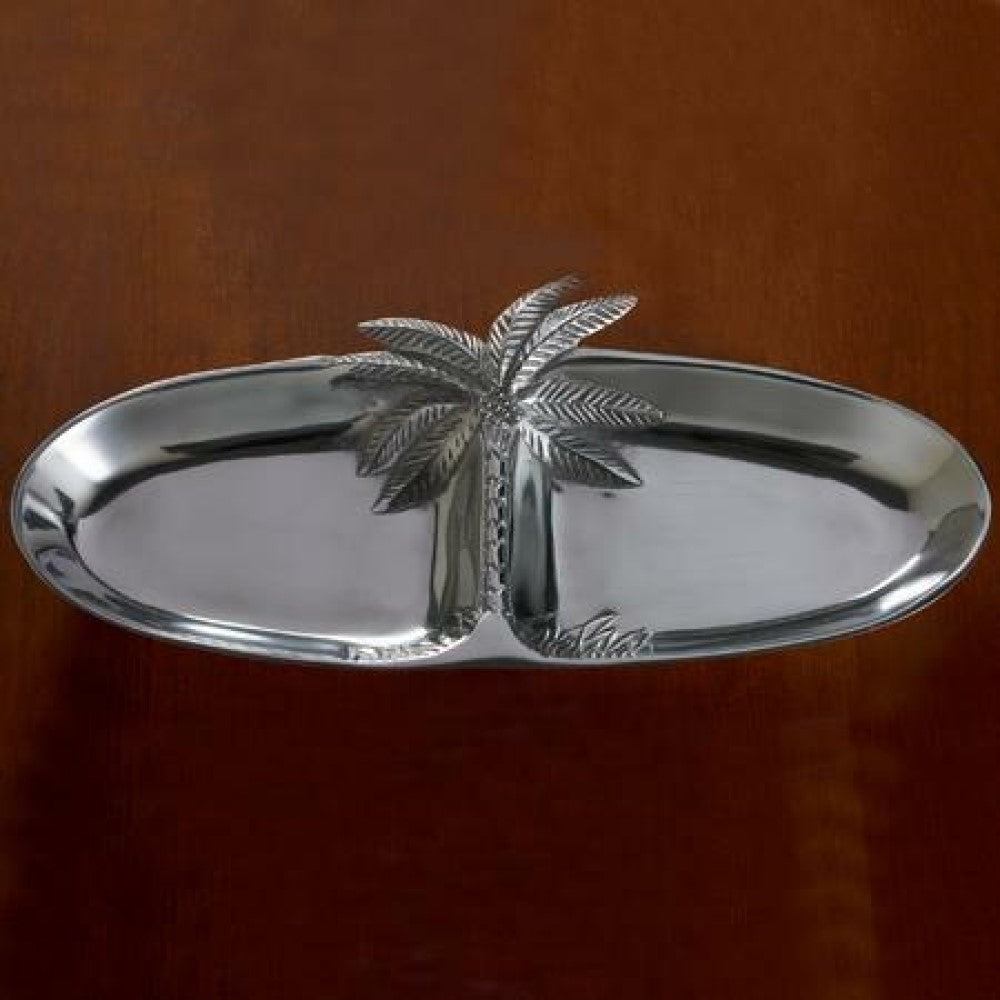 Oval Silver Palm Tree Two Section Serving Tray