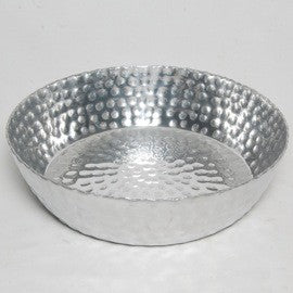 Round Silver Hand Hammered Serving Bowl