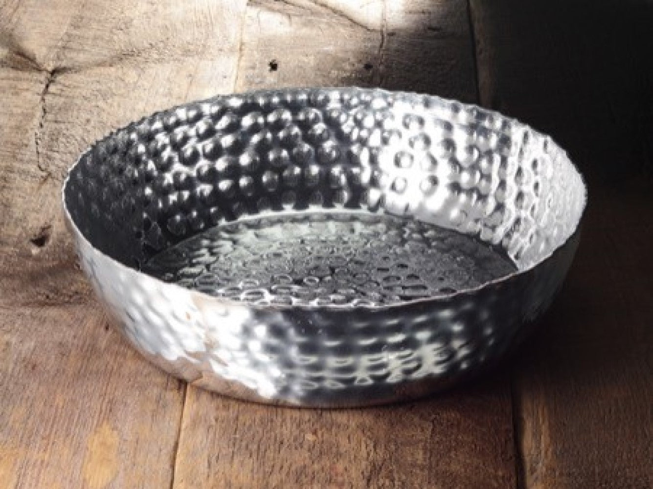 Round Silver Hand Hammered Serving Bowl