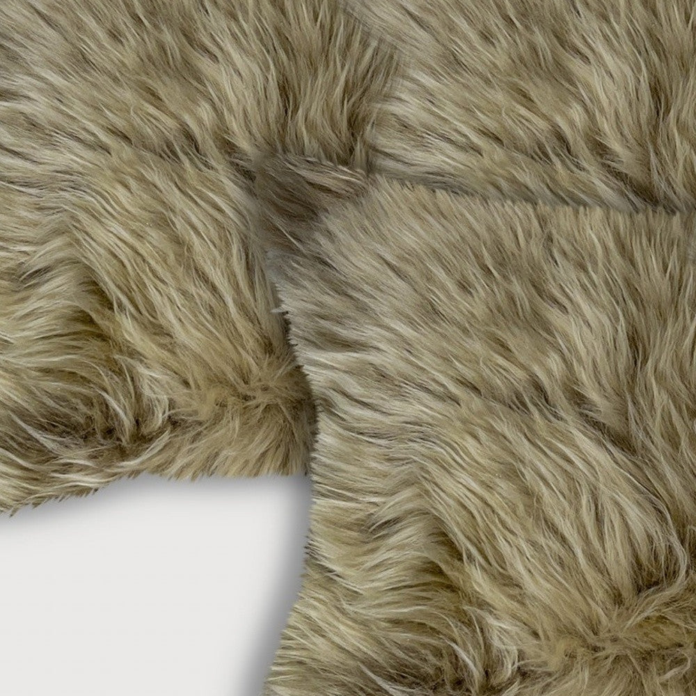 Set of Two 12" X 20" Taupe Sheepskin Lumbar Throw Pillows