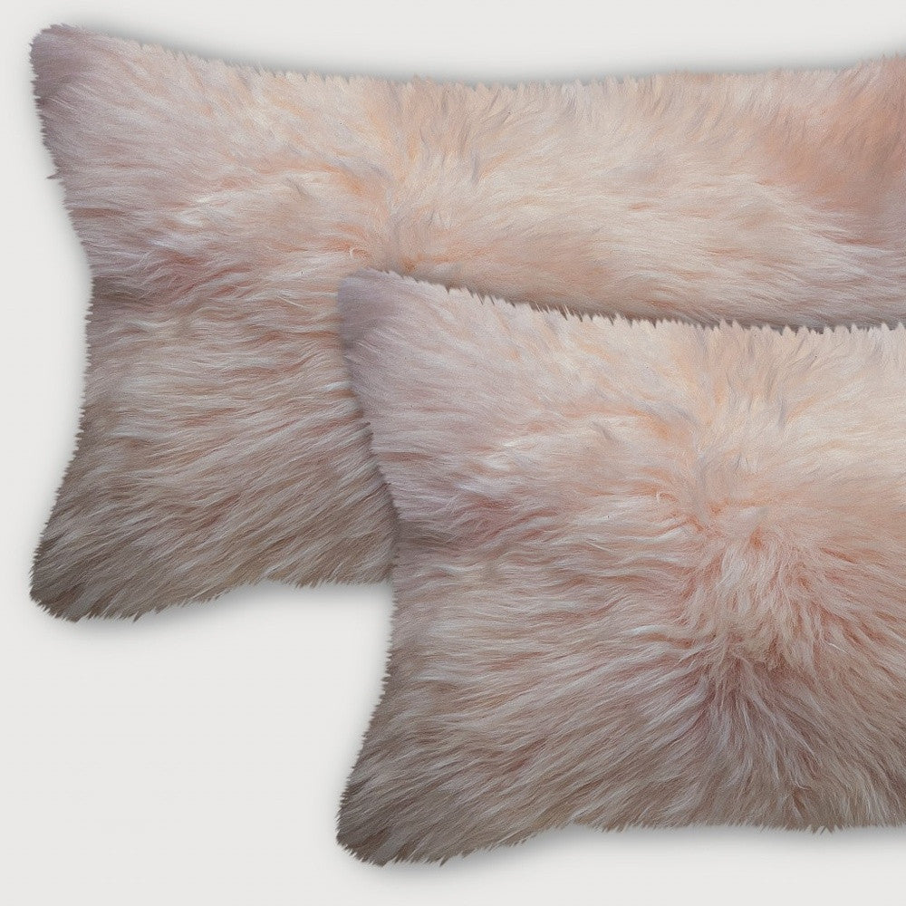 Set of Two 12" X 20" Blush Cowhide Throw Pillow