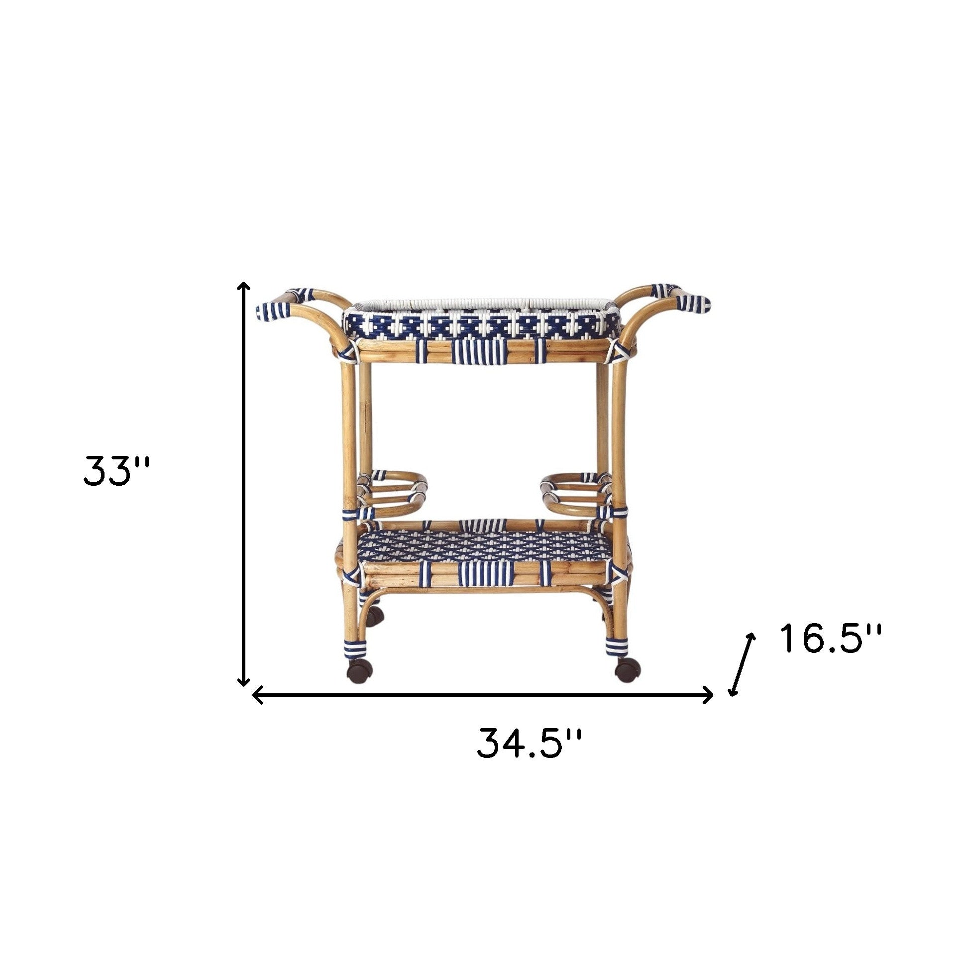 Blue And White Rattan Bar Cart