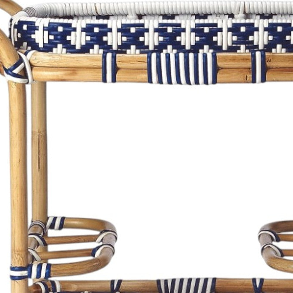 Blue And White Rattan Bar Cart