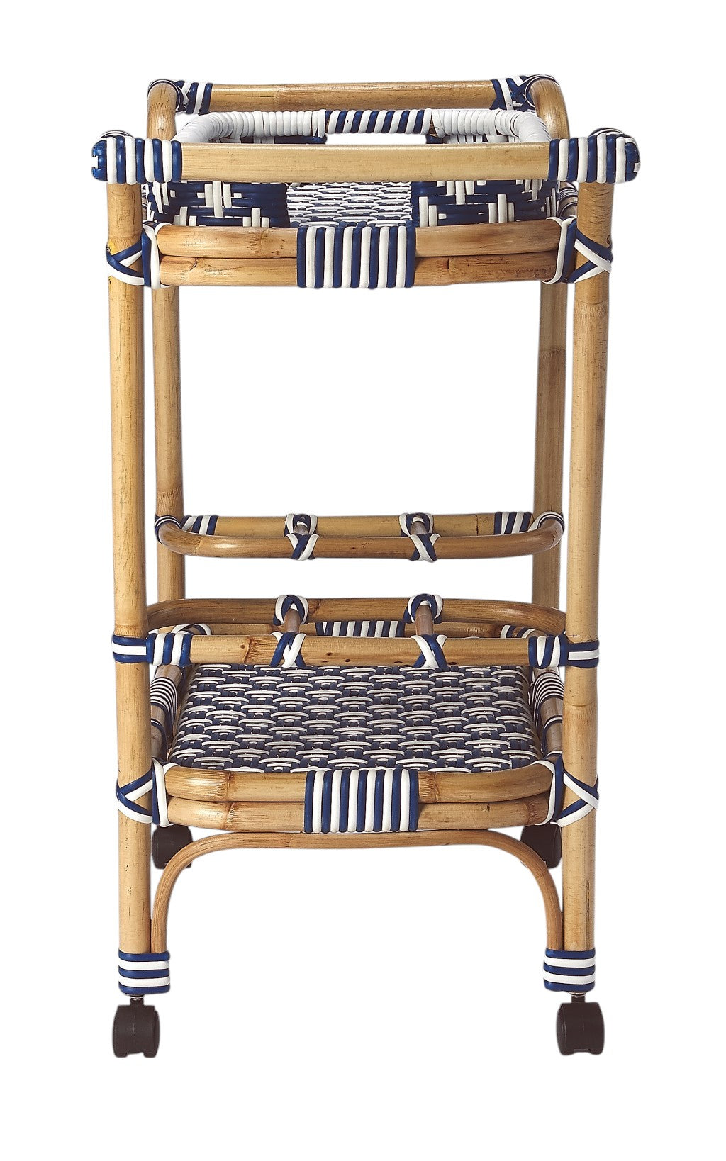 Blue And White Rattan Bar Cart