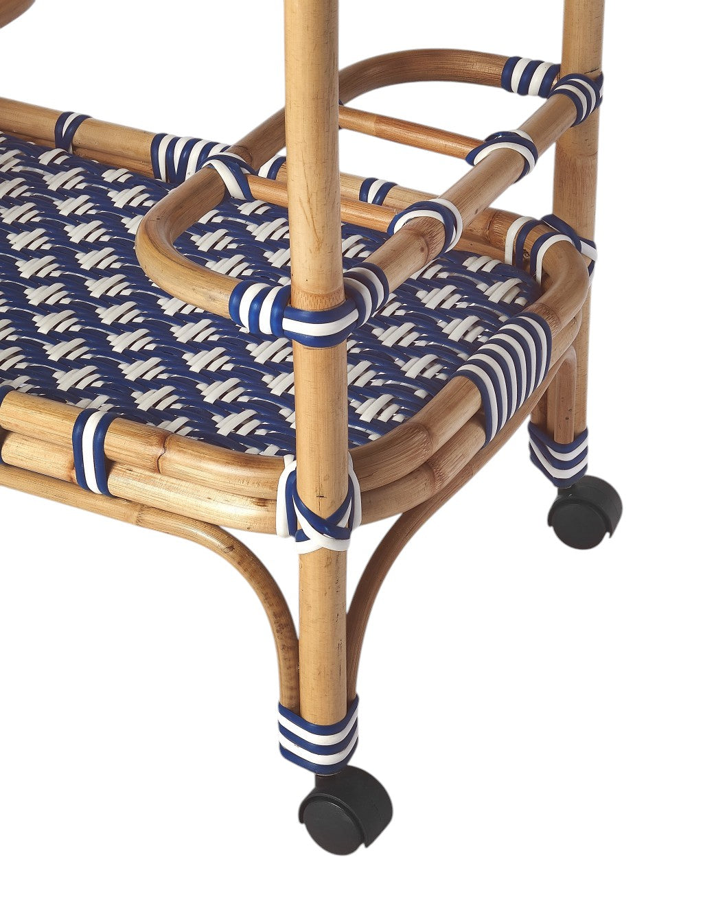 Blue And White Rattan Bar Cart