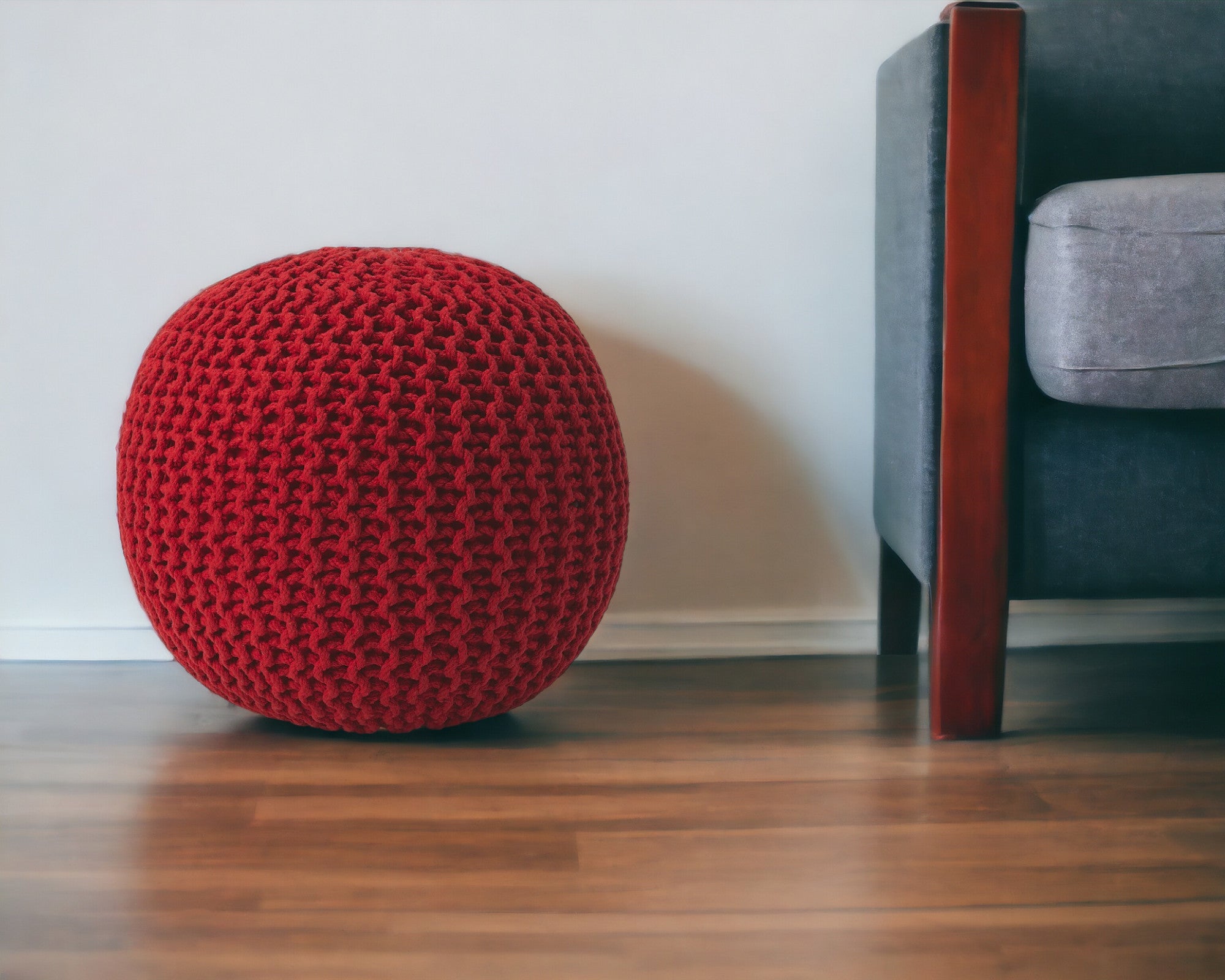 19" Red Round Pouf Ottoman