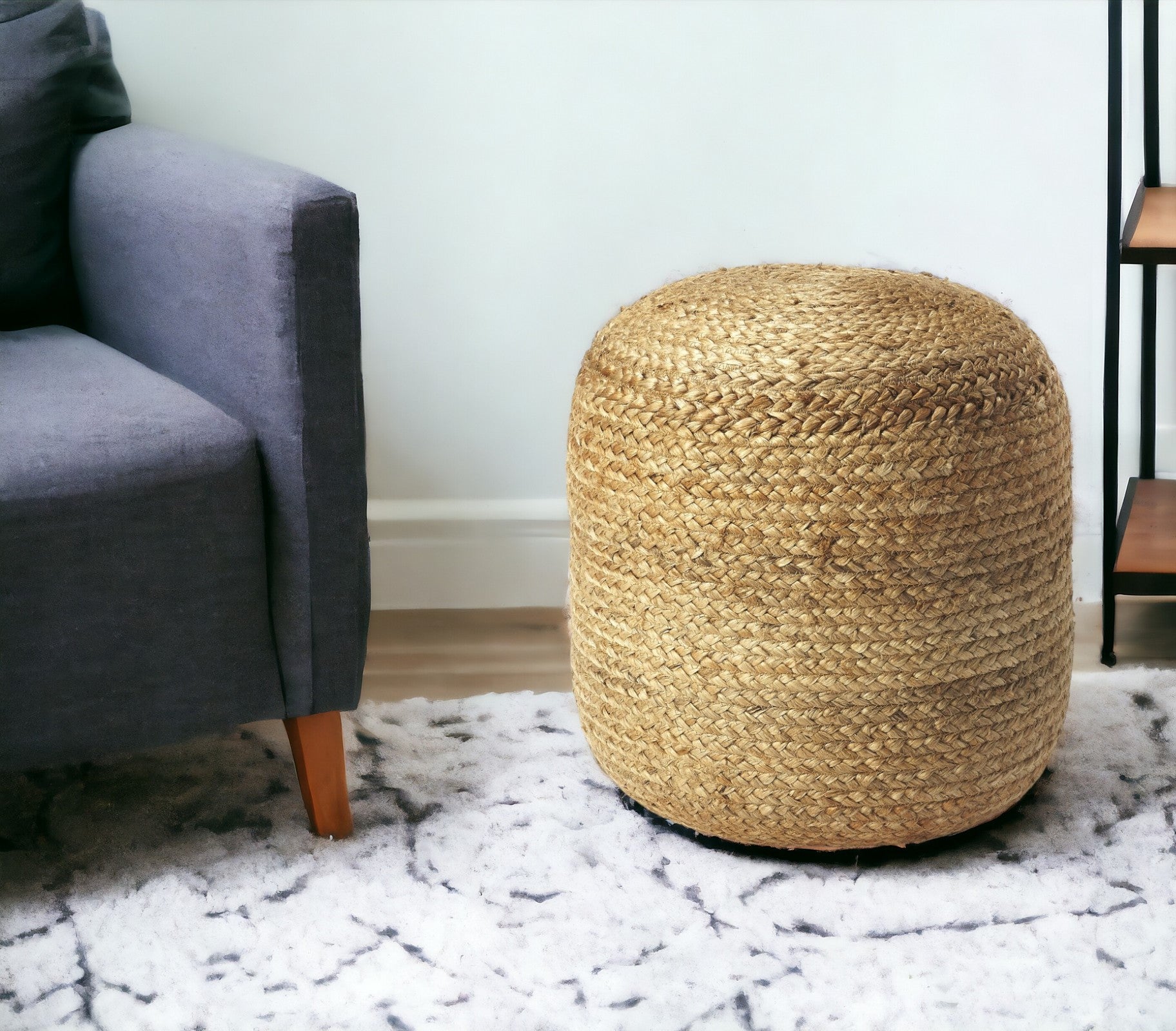 16" Jute Round Pouf Ottoman