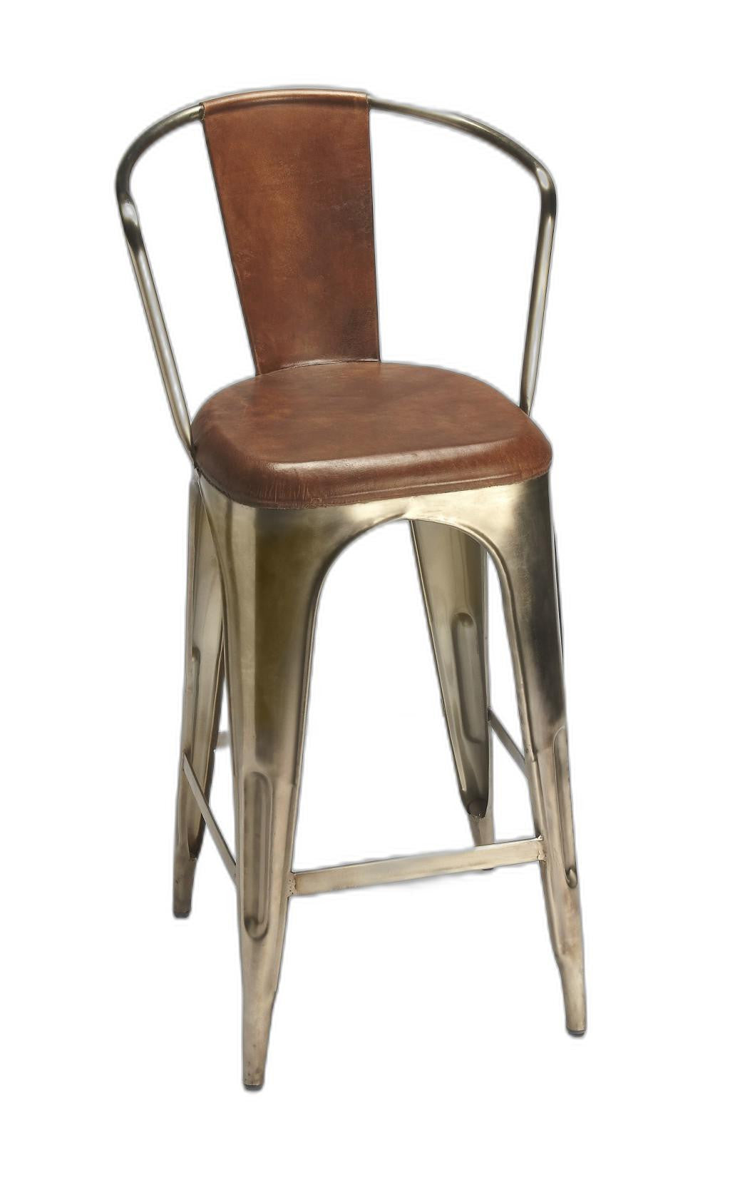 28" Brown And Gold Iron Bar Chair