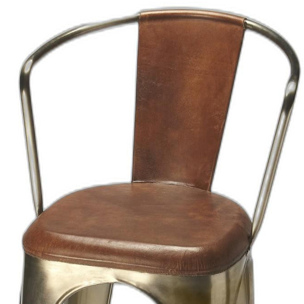 28" Brown And Gold Iron Bar Chair