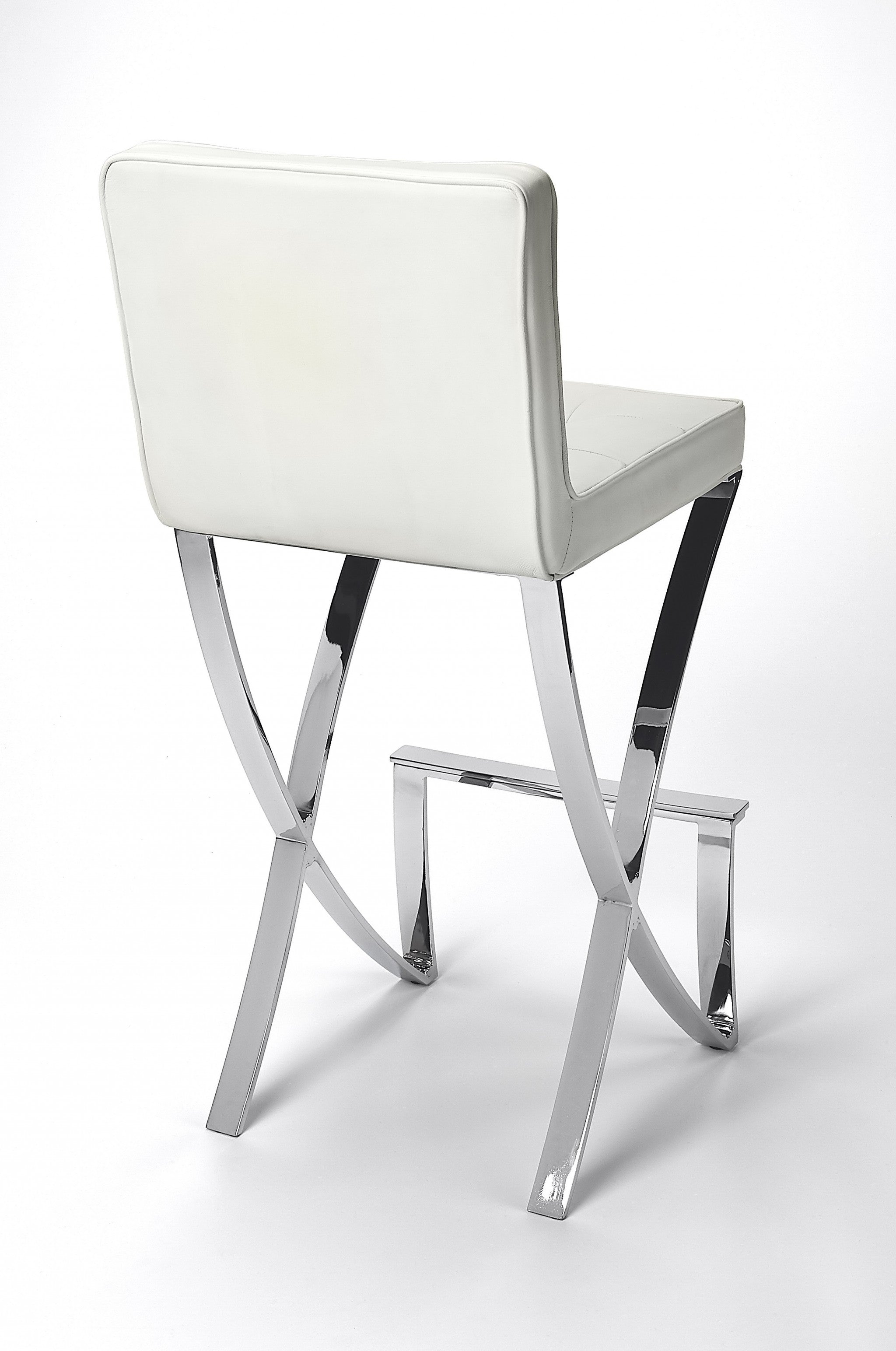 29" Off-white And Silver Iron Bar Chair