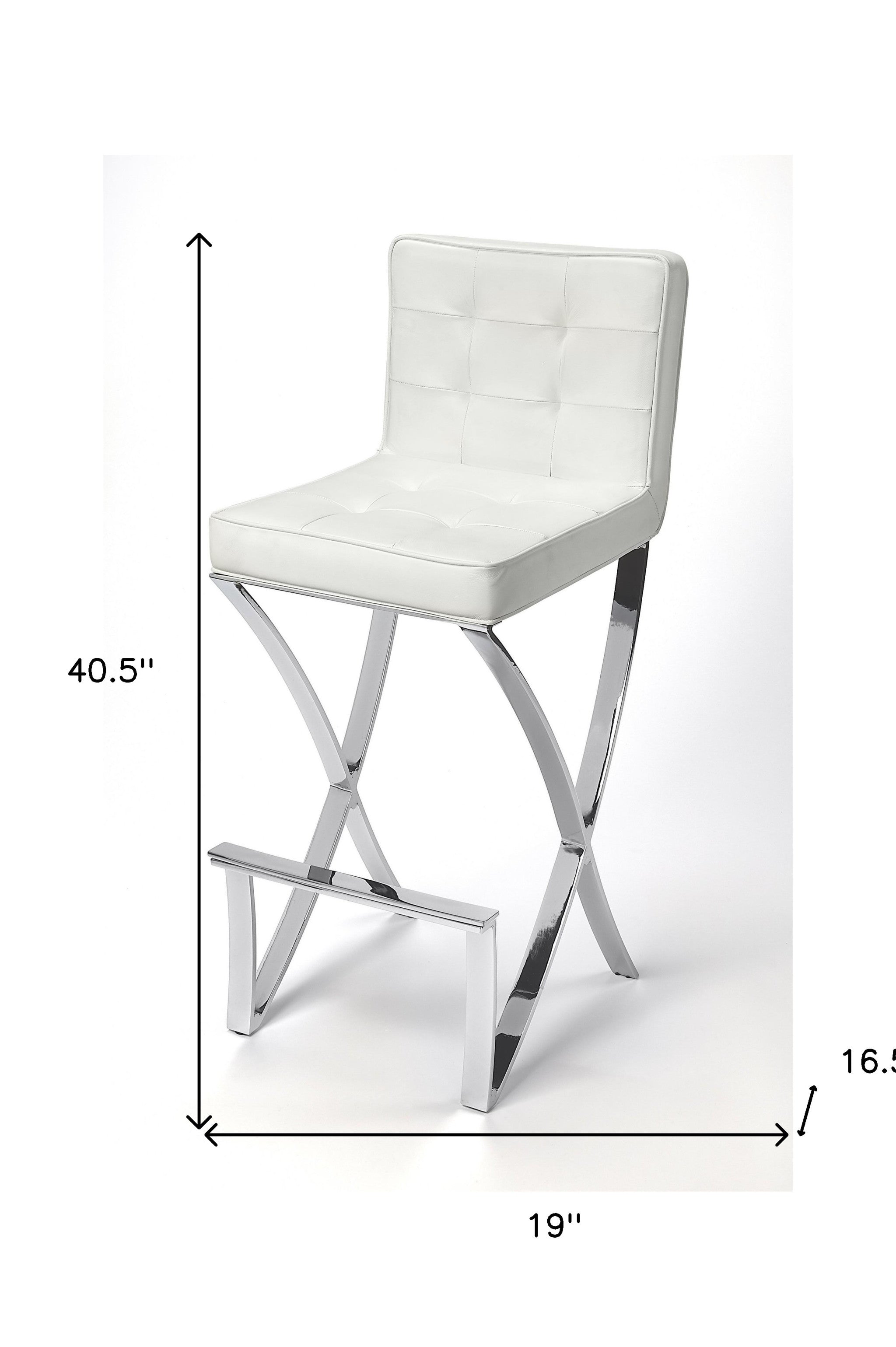 29" Off White and Silver Iron Bar Chair