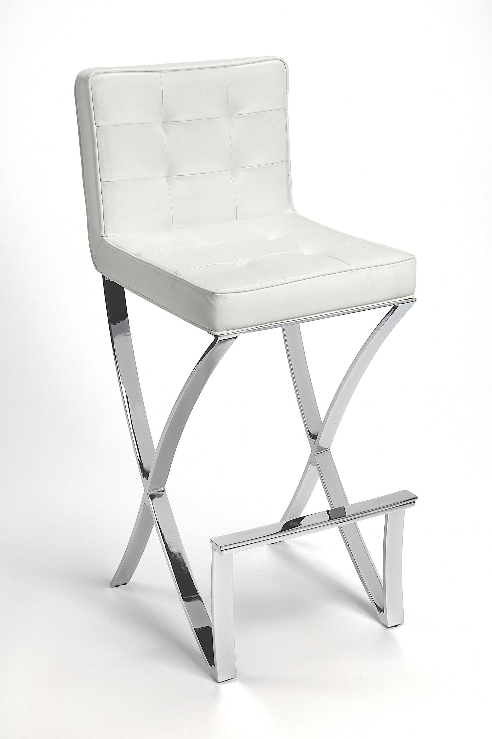 29" Off White and Silver Iron Bar Chair