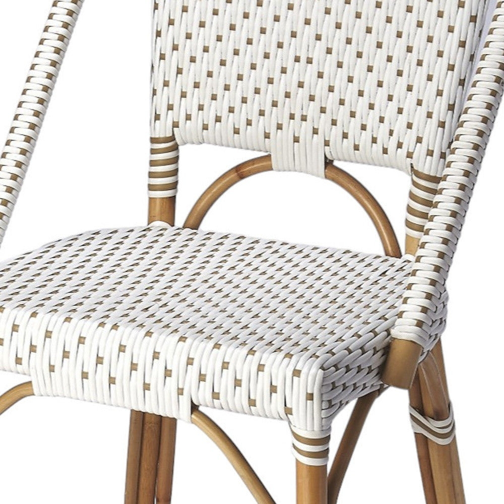 28" White And Natural Rattan Bar Chair