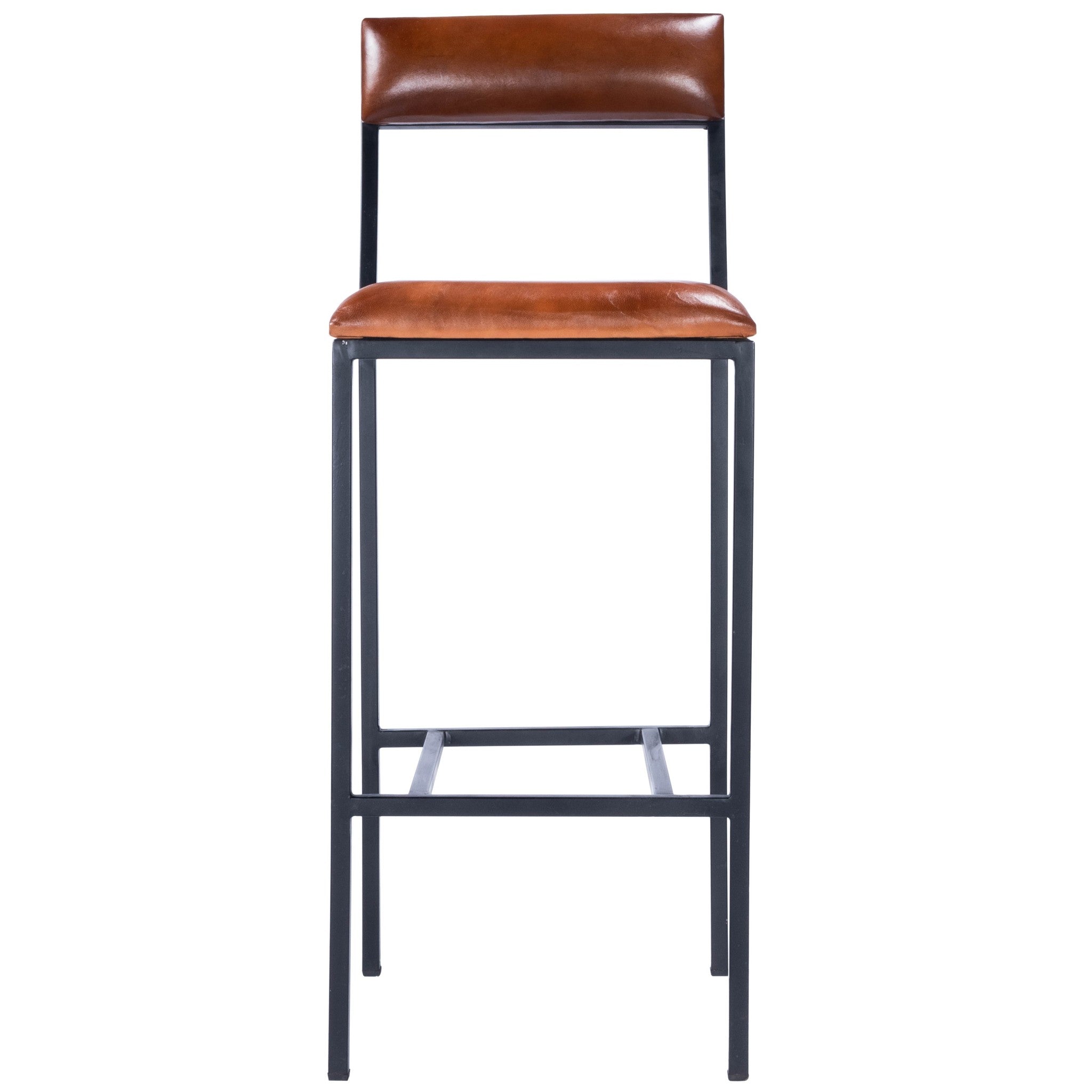 32" Brown And Black Manufactured Wood And Iron Bar Chair