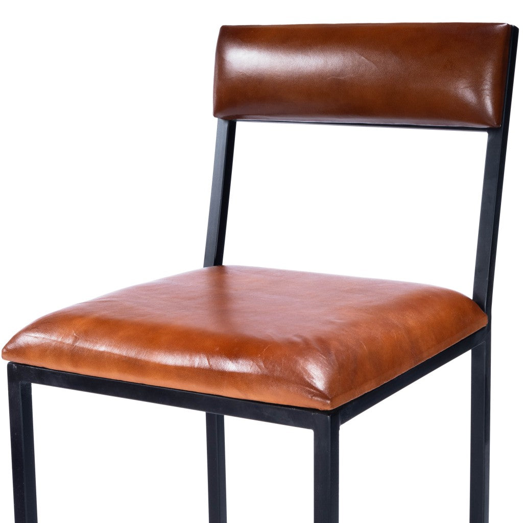 32" Brown And Black Manufactured Wood And Iron Bar Chair