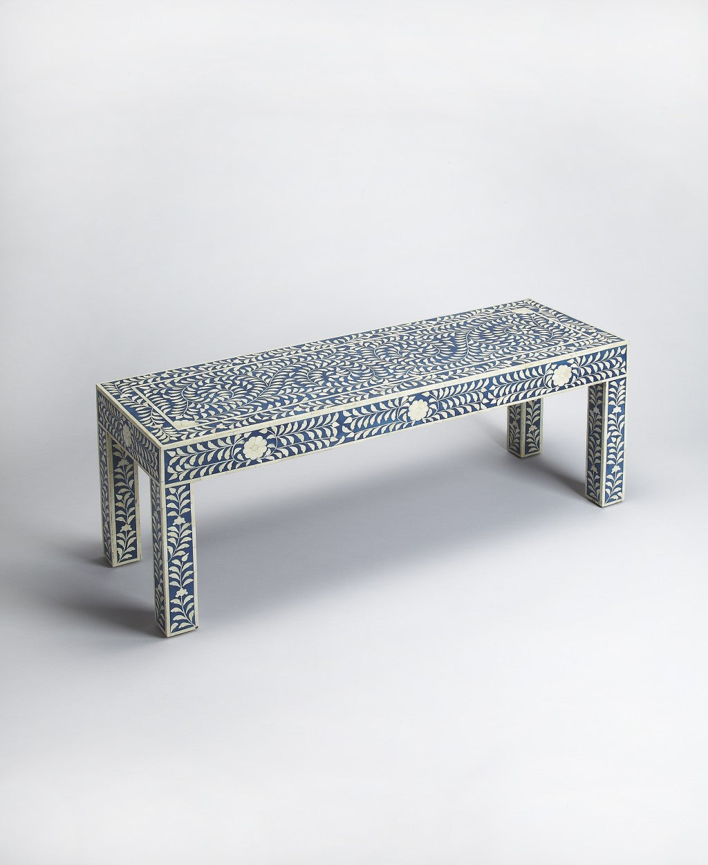 Blue And Ivory Bone Inlay Bench