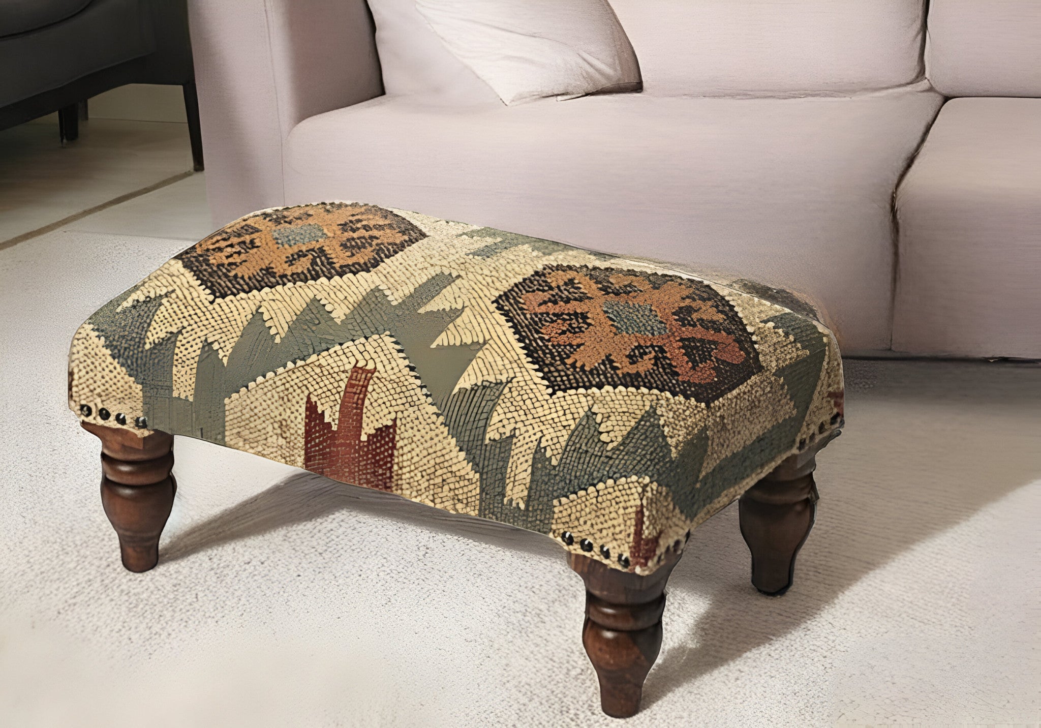 20" Brown Linen Cocktail Ottoman