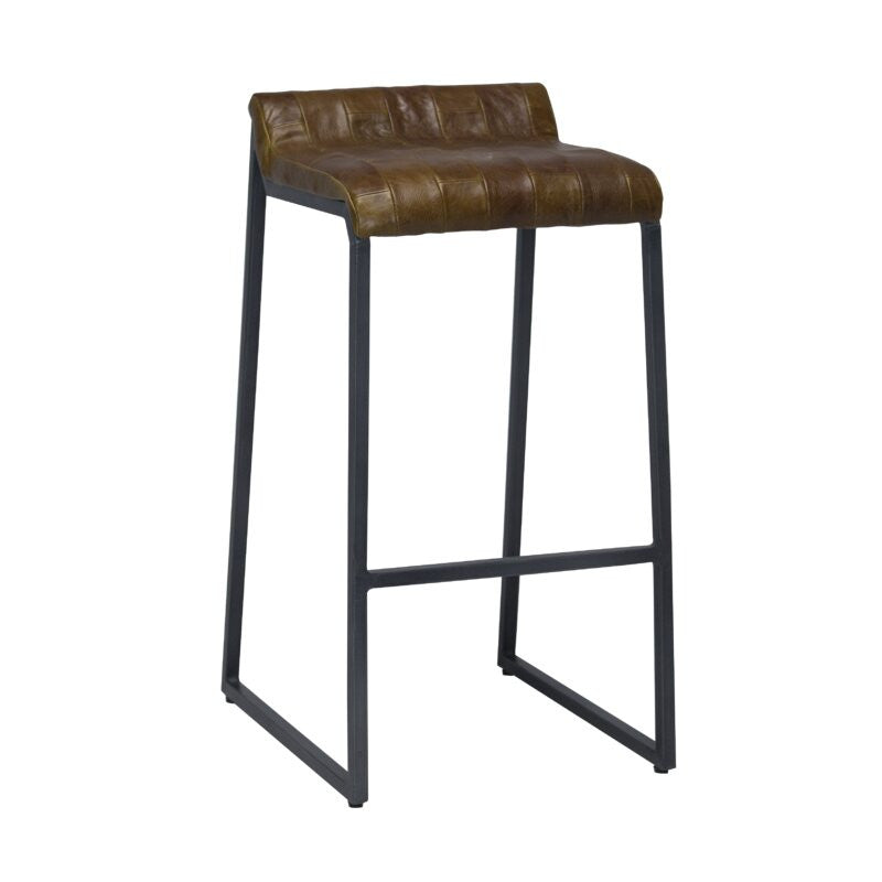 28" Black Upholstered And Iron Low Back Bar Height Bar Chair