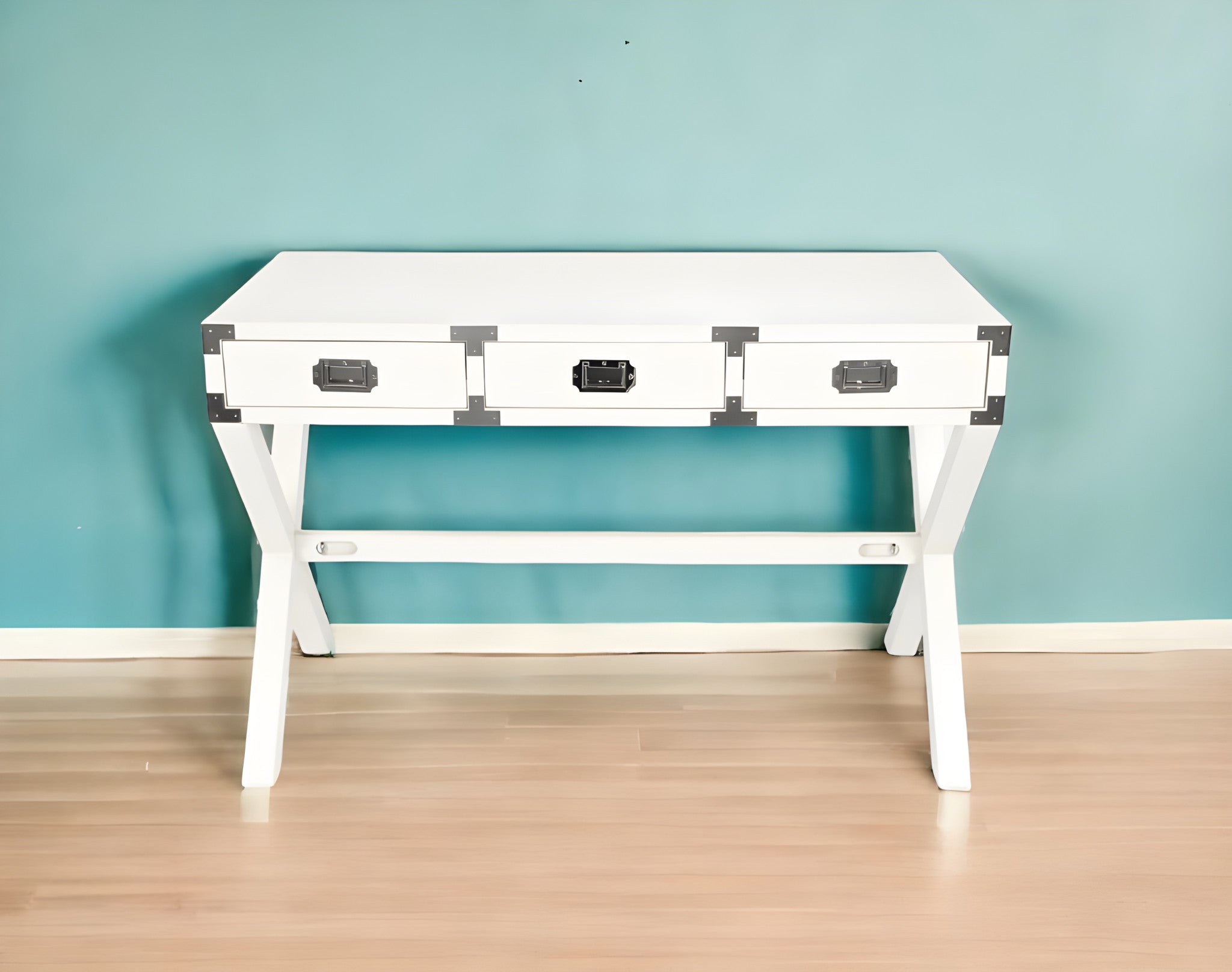 46" White Rubberwood Wood Writing Desk With Three Drawers