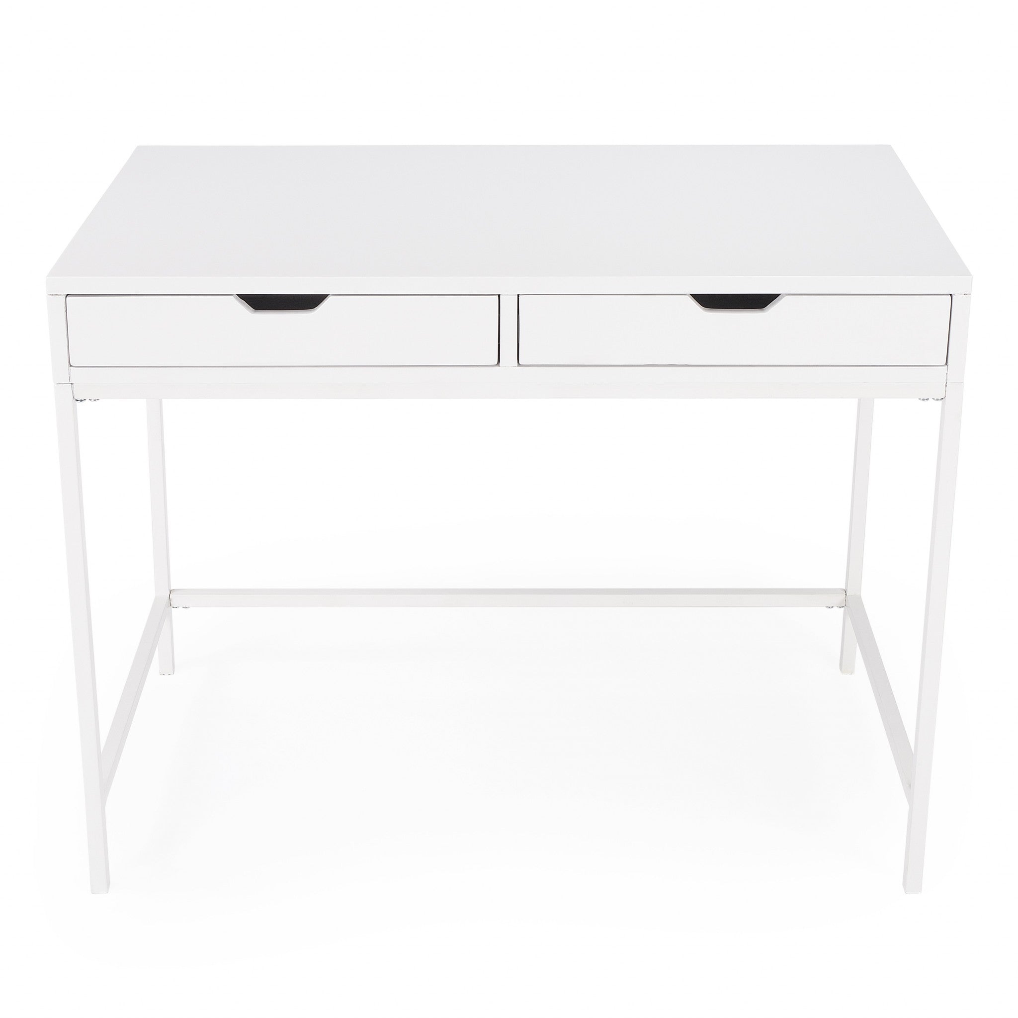 40" White Rubberwood Wood Writing Desk With Two Drawers