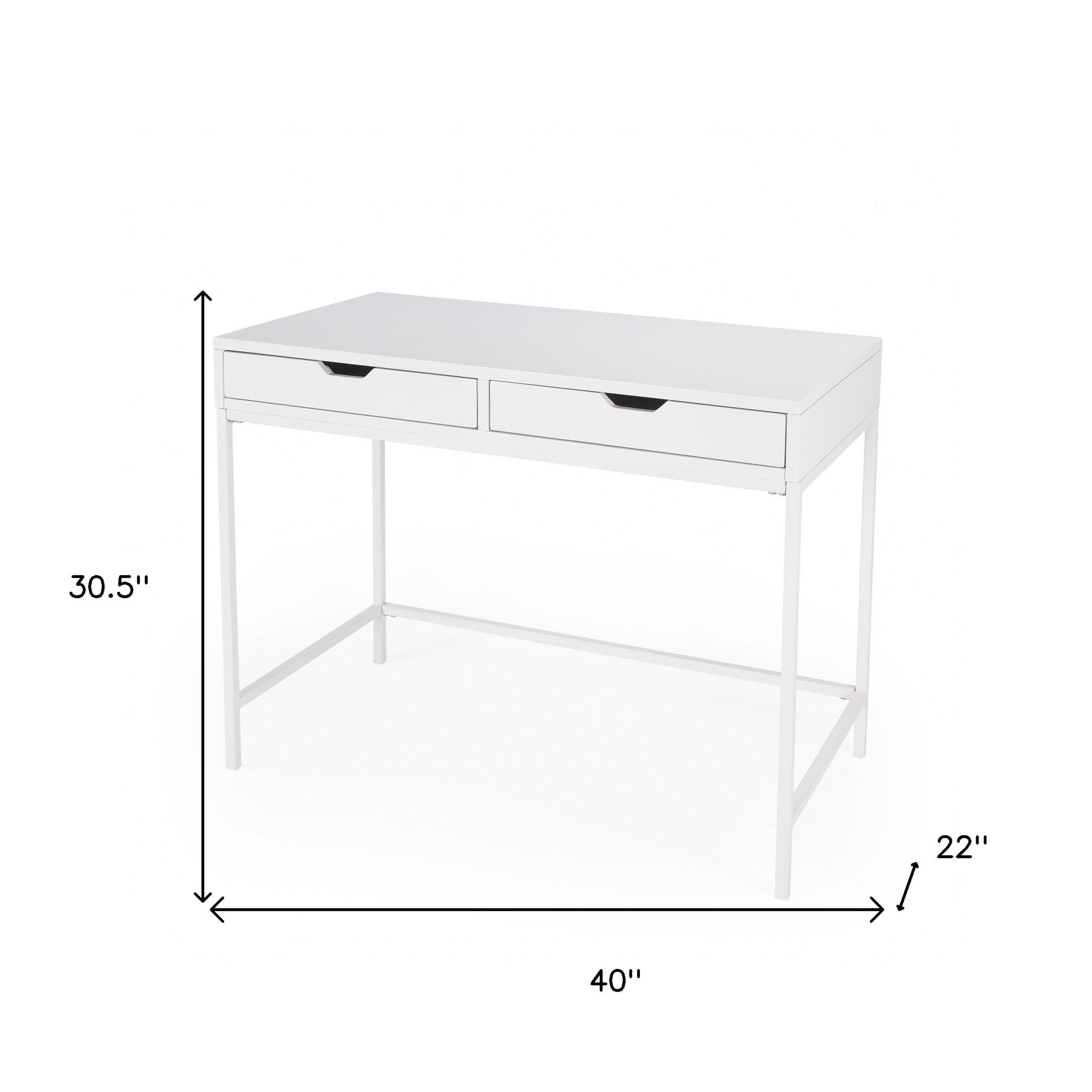 40" White Solid Wood Writing Desk With Two Drawers