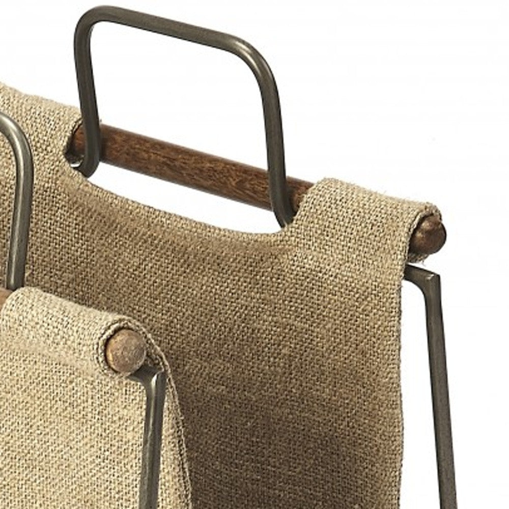 Hanging Burlap And Iron Magazine Rack