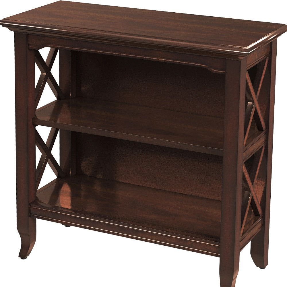 30" Brown Wood Two Tier Bookcase