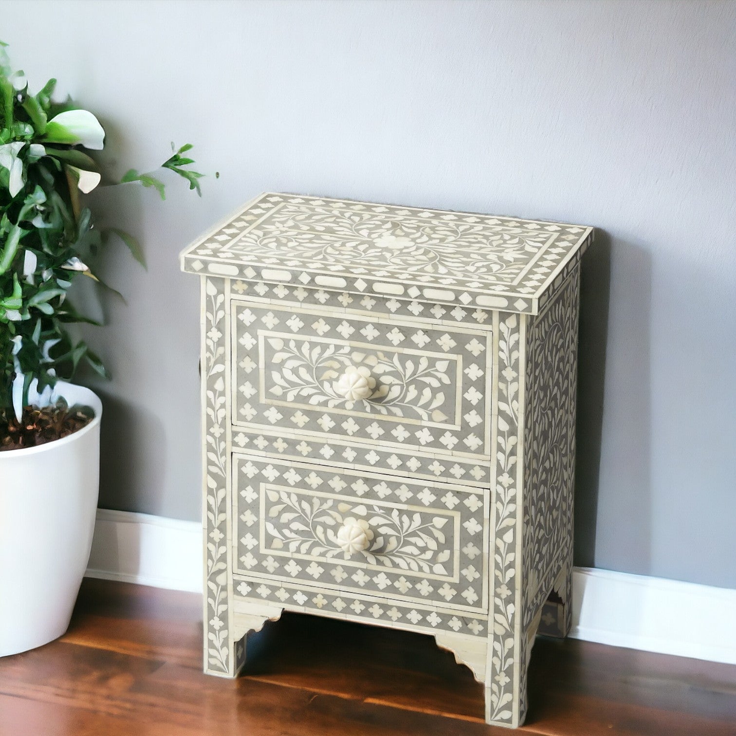 Vivienne Grey Bone Inlay Accent Chest